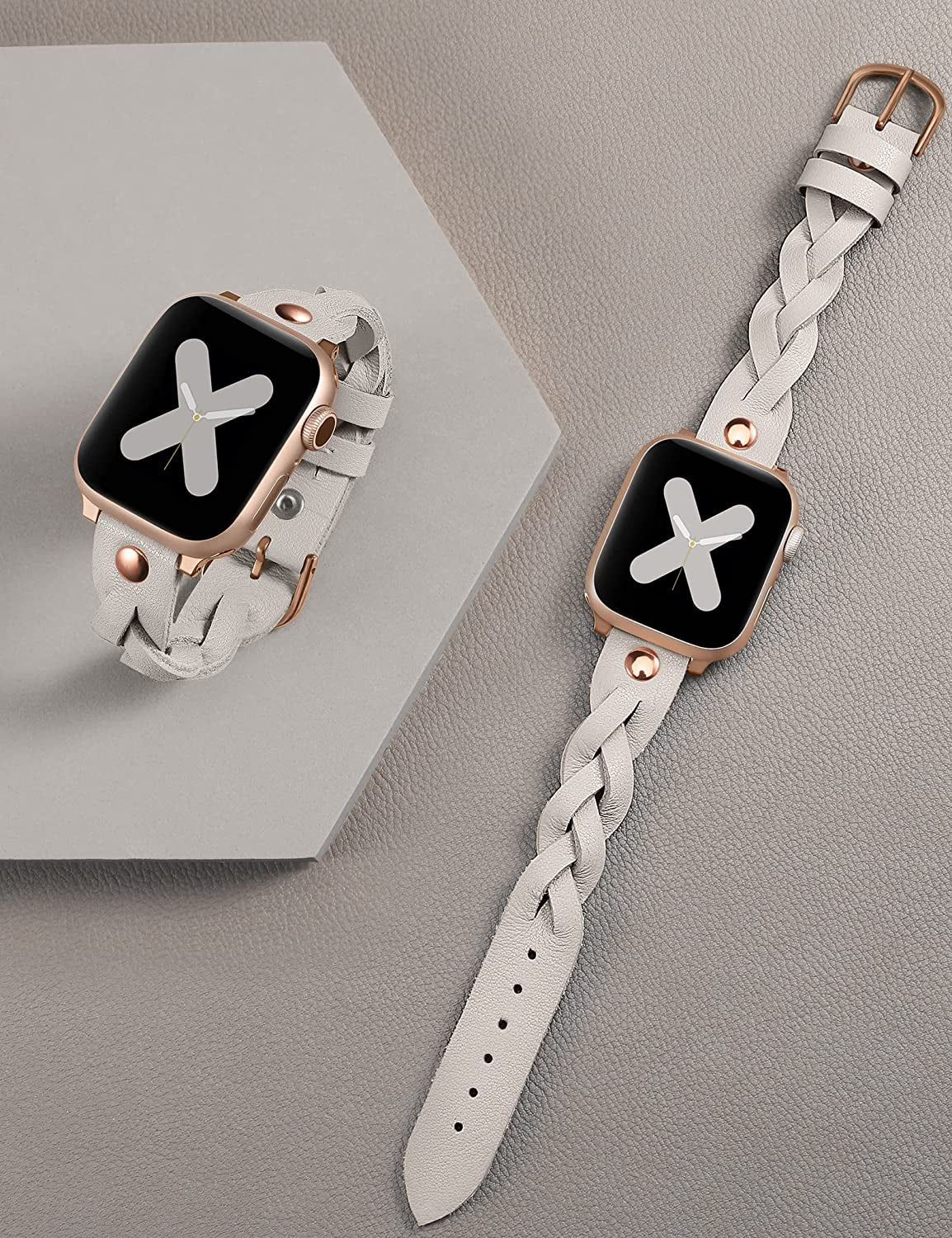 Moolia Braided Leather Strap Compatible with Apple Watch Band 38Mm 40Mm 41Mm 42Mm 44Mm 45Mm 49Mm Women Vintage Thin Replacement Strap Bracelet for Iwatch Series 8/7/6/5/4/3/2/1/SE  Moolia   