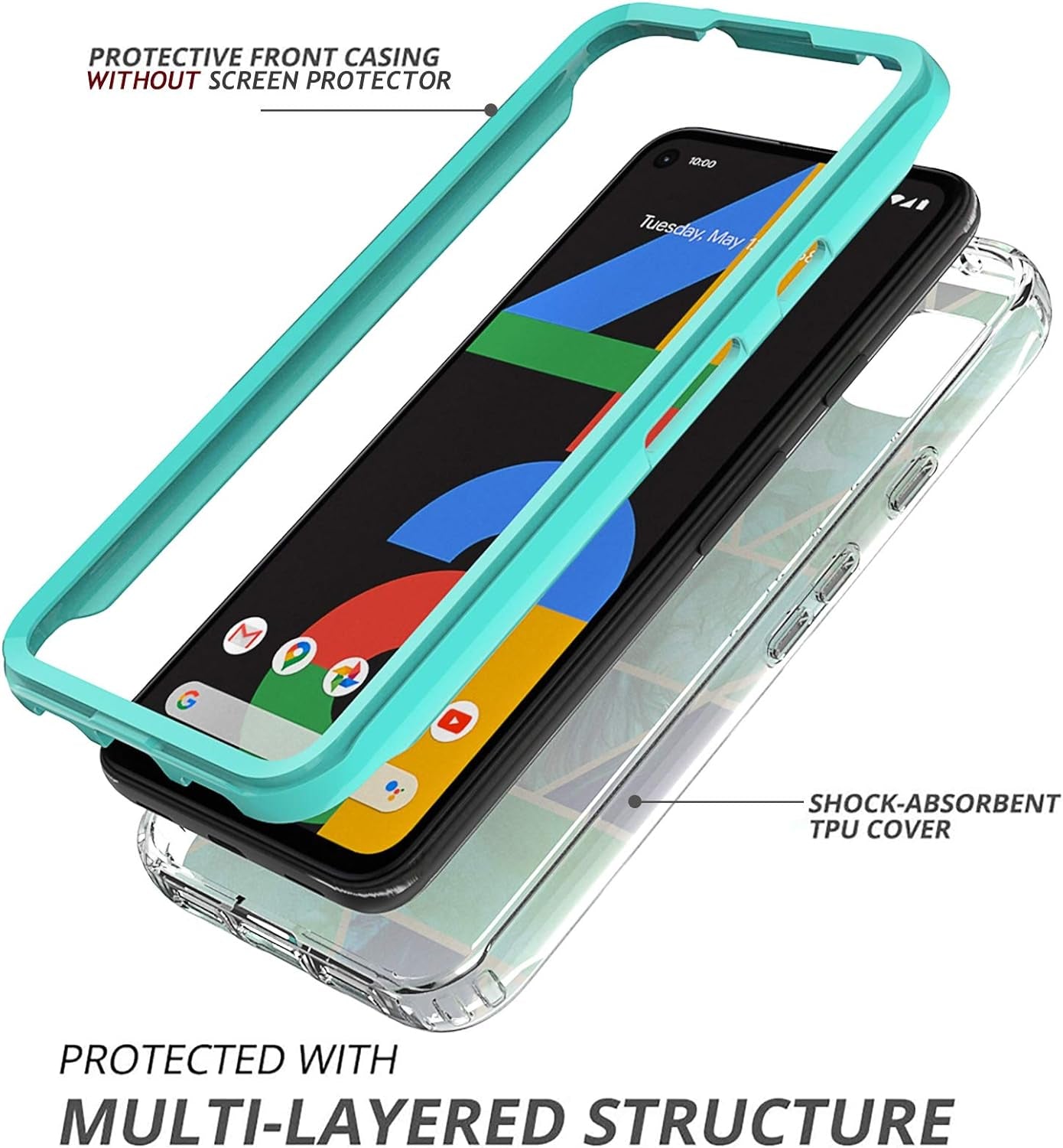 Jeylly Google Pixel 4A Case with Tempered Glass Screen Protector [2 Pack] [Not for 4A 5G], Hybrid Shockproof Slim Stylish Marble Design Protective Case for Google Pixel 4A 5.8 Inch (2020), Jade Green  Jeylly   