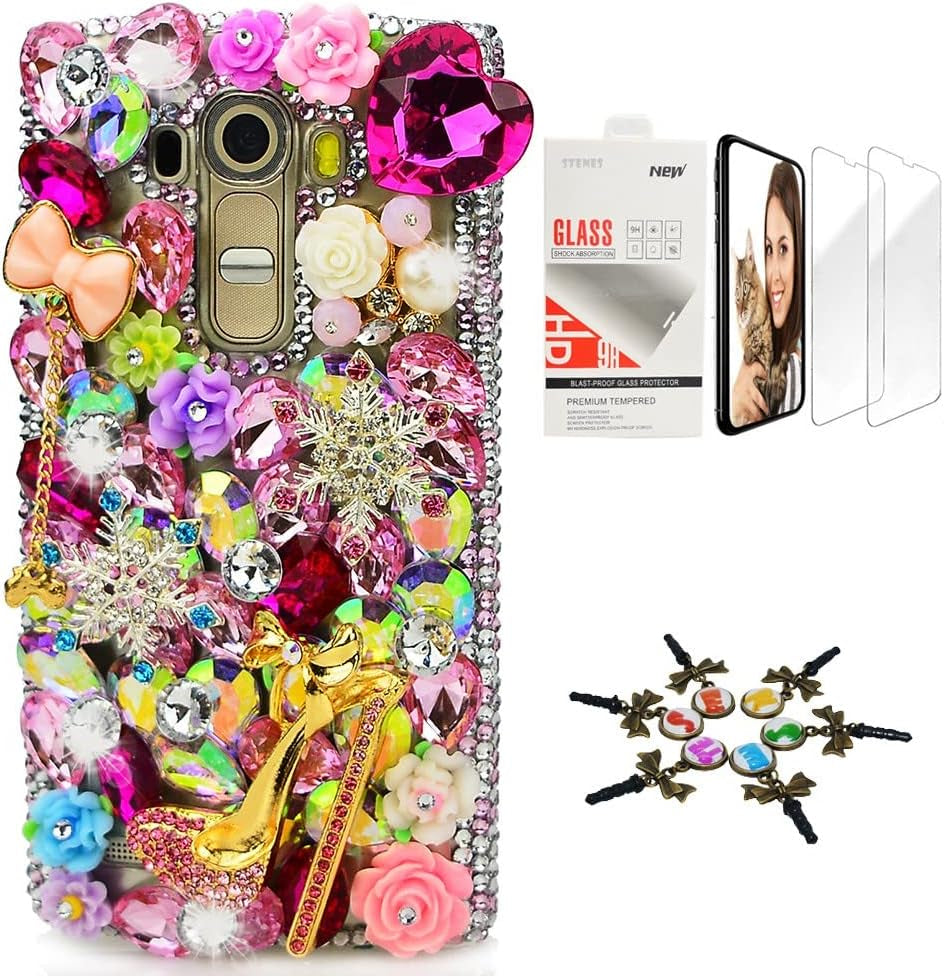 STENES Bling Case Compatible with LG G6 / LG G6 plus - Stylish - 3D Handmade [Sparkle Series] Tribal Mask Flowers Design Cover with Screen Protector [2 Pack] - Gold&Black  STENES Girls High Heel Bowknot Snow Flowers / Pink Design For Lg Stylo 6 