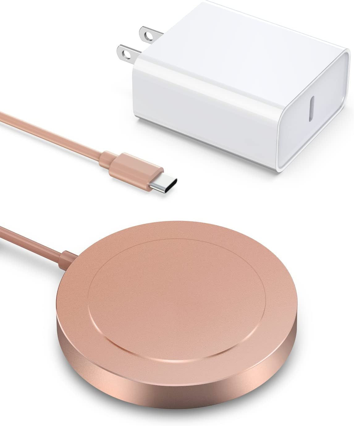 Magnetic Wireless Charger - Magnet Charging Pad Compatible with Iphone 14/14 Pro/14 Plus/14 Pro Max/ 13/13 Pro/13 Pro Max/12 Pro Max - Mag-Safe Charger for Airpods 3/2/Pro with USB-C 20W PD Adapter  Shenzhen USV Technology Co.,Ltd RoseGold  