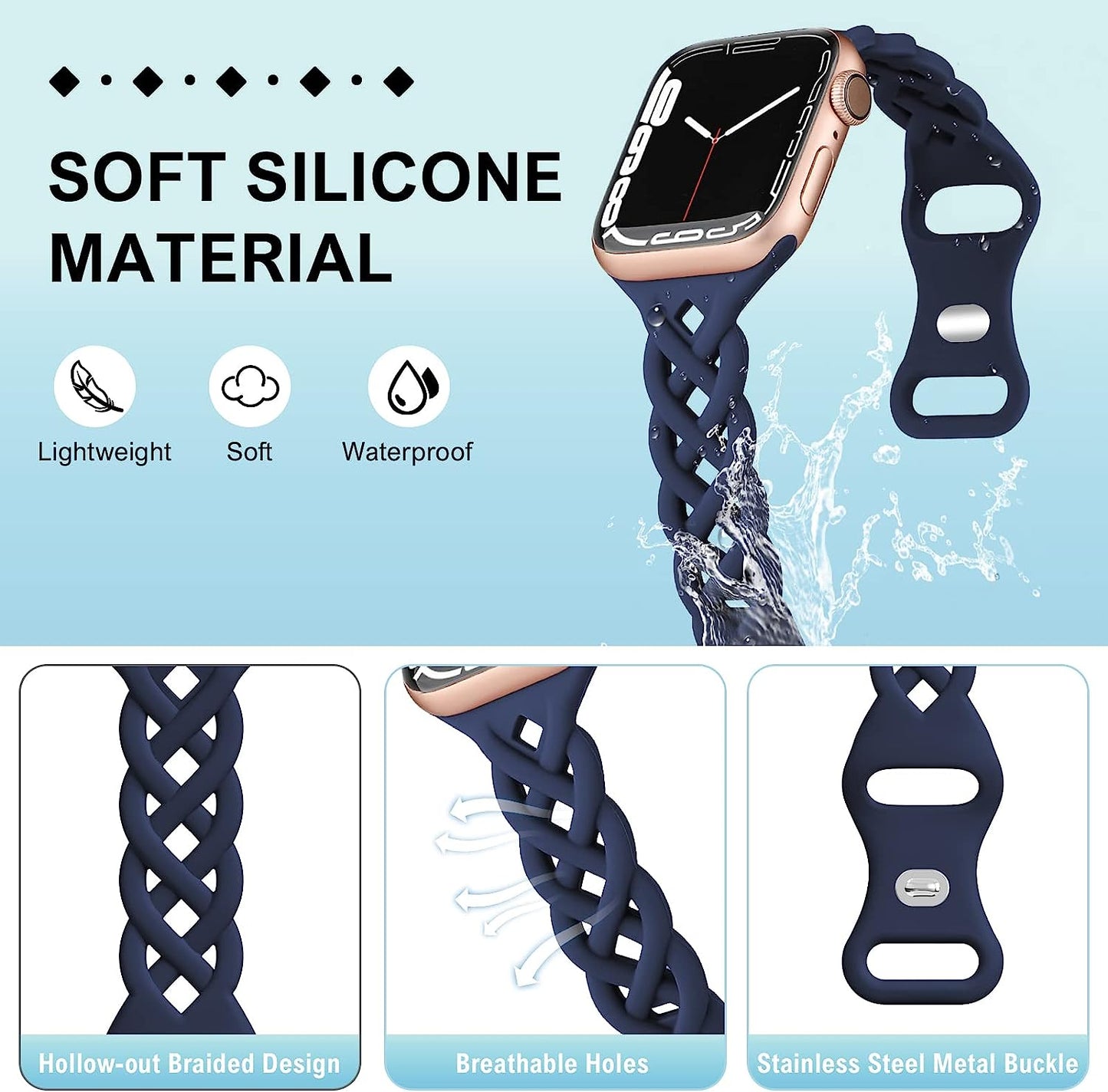 Braided Silicone Bands Compatible with Apple Watch 38Mm 40Mm 41Mm for Women, Slim Thin Narrow Hollow-Out Replacement Strap Cute Wristbands Adjustable for Iwatch Series SE 8/7/6/5/4/3/2/1 Women 2 Pack  Bandiction   