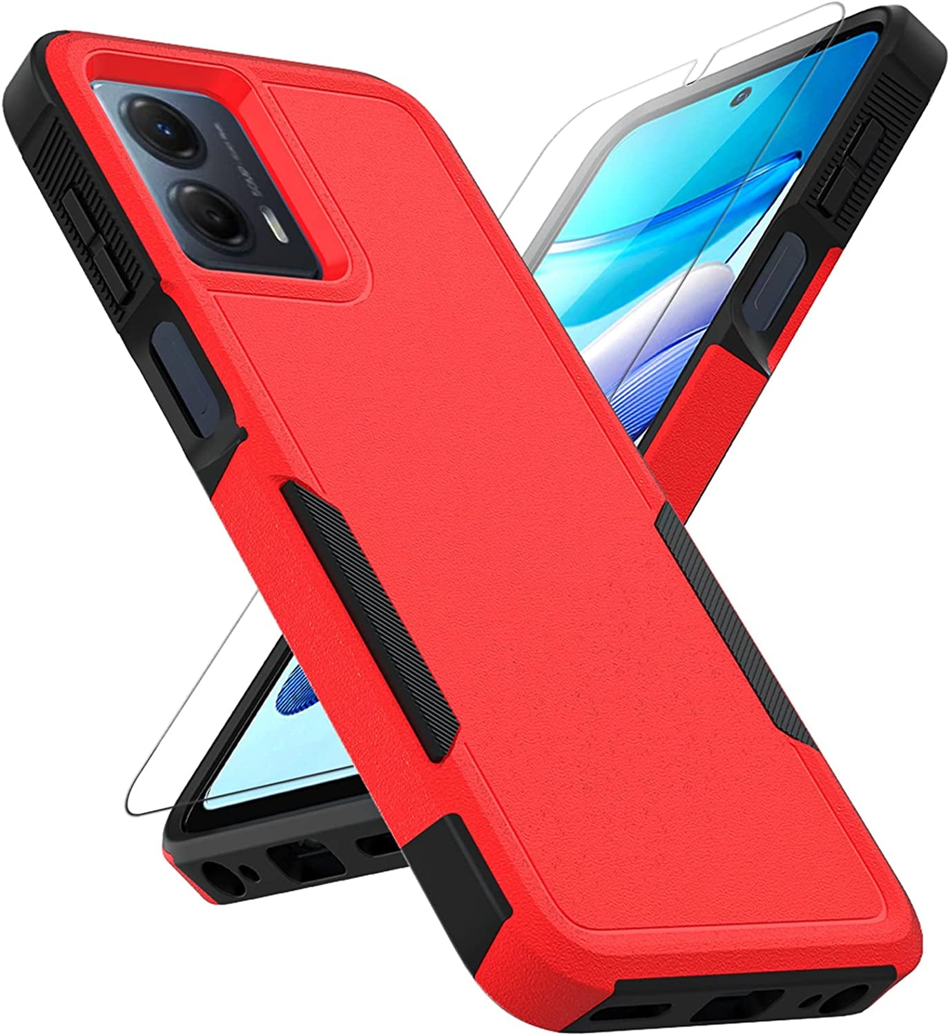 For Moto G 5G 2023 / Moto G Power 5G 2023 Case: Dual Layer Protective Heavy Duty Cell Phone Cover Shockproof Rugged with Screen Protector - Military Protection - Motorola Moto G 5G 2023, Red  Jinxian Co., Ltd.   