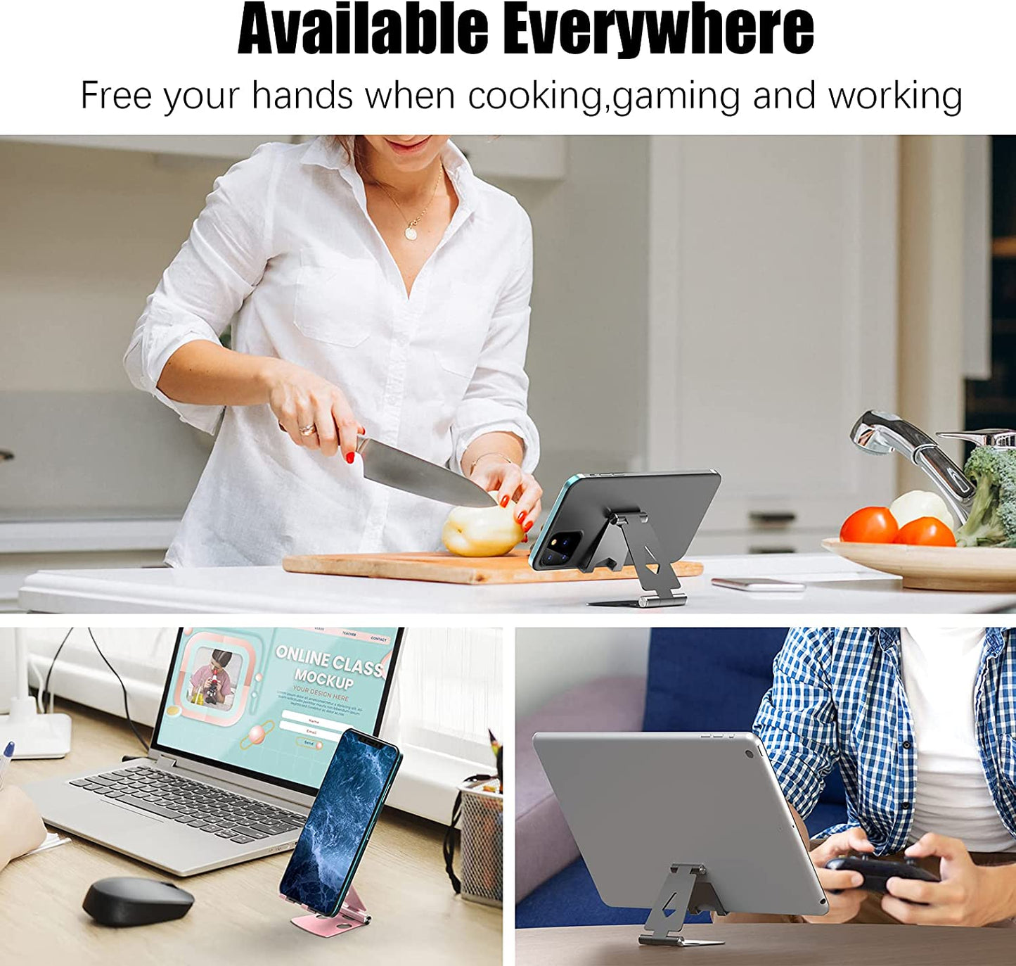 JIUCAIE 2Pack Cell Phone Stand for Angle Height Adjustable Desk Sturdy Aluminum Metal Cute Phone Holder for Iphone,Ipad, Mobile Phone, All Android Smartphone,Desktop  JIUCAIE   