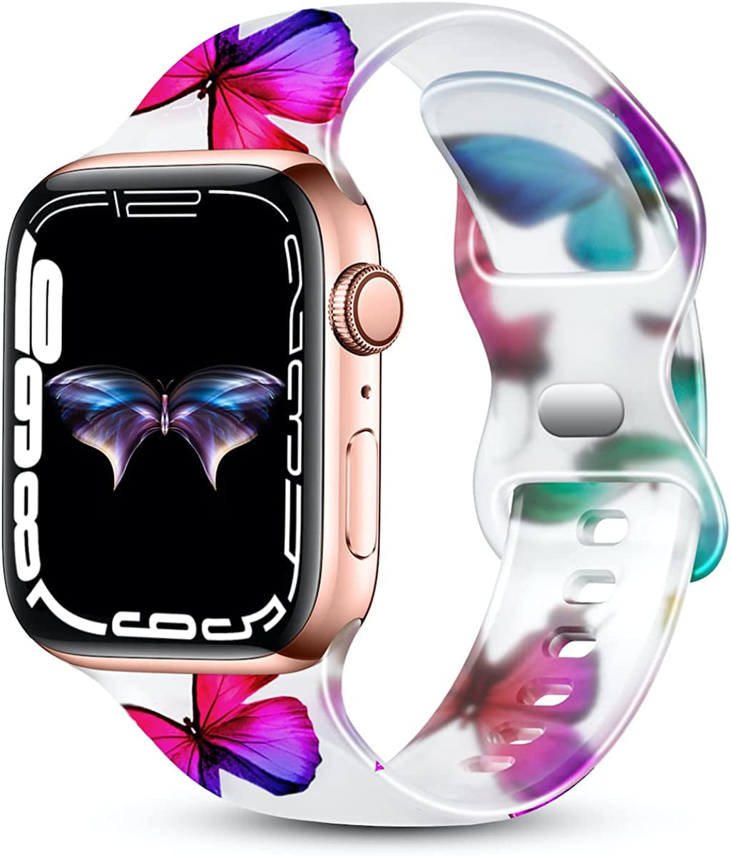 Creategreat Transparent Bands Compatible with Apple Watch Bands 41Mm 40Mm 38Mm 45Mm 44Mm 42Mm for Women Men, Clear Silicone Printed Fadeless Pattern Replacement Strap for Iwatch SE & Series 8,7,6,5,4,3,2,1  CreateGreat A-Butterfly 45MM/44MM/42MM 