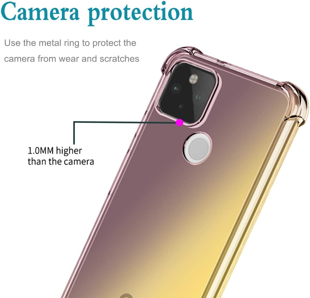 Vokuha for Google Pixel 5 Case with Tempered Glass Screen Protector, Cute Clear Gradient Slim Shockproof TPU Back Phone Protective Cover for Google Pixel 5 Case (Black/Gold)  Vokuha   