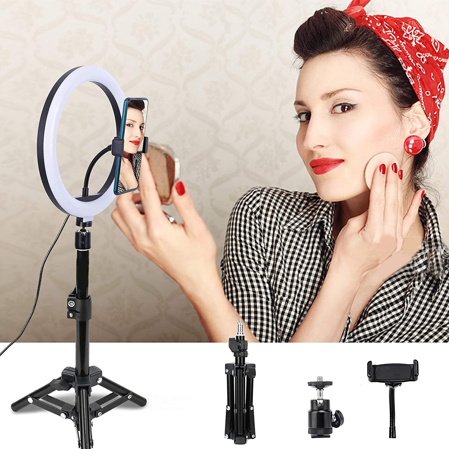 Zomei 10" Selfie LED Ring Light with Tripod Stand &Cell Phone Holder for Live Stream/Makeup/Youtube Video,Dimmable Beauty Mini Camera Photography Ringlight for Iphone Xs Max XR Android  ZOMEi   