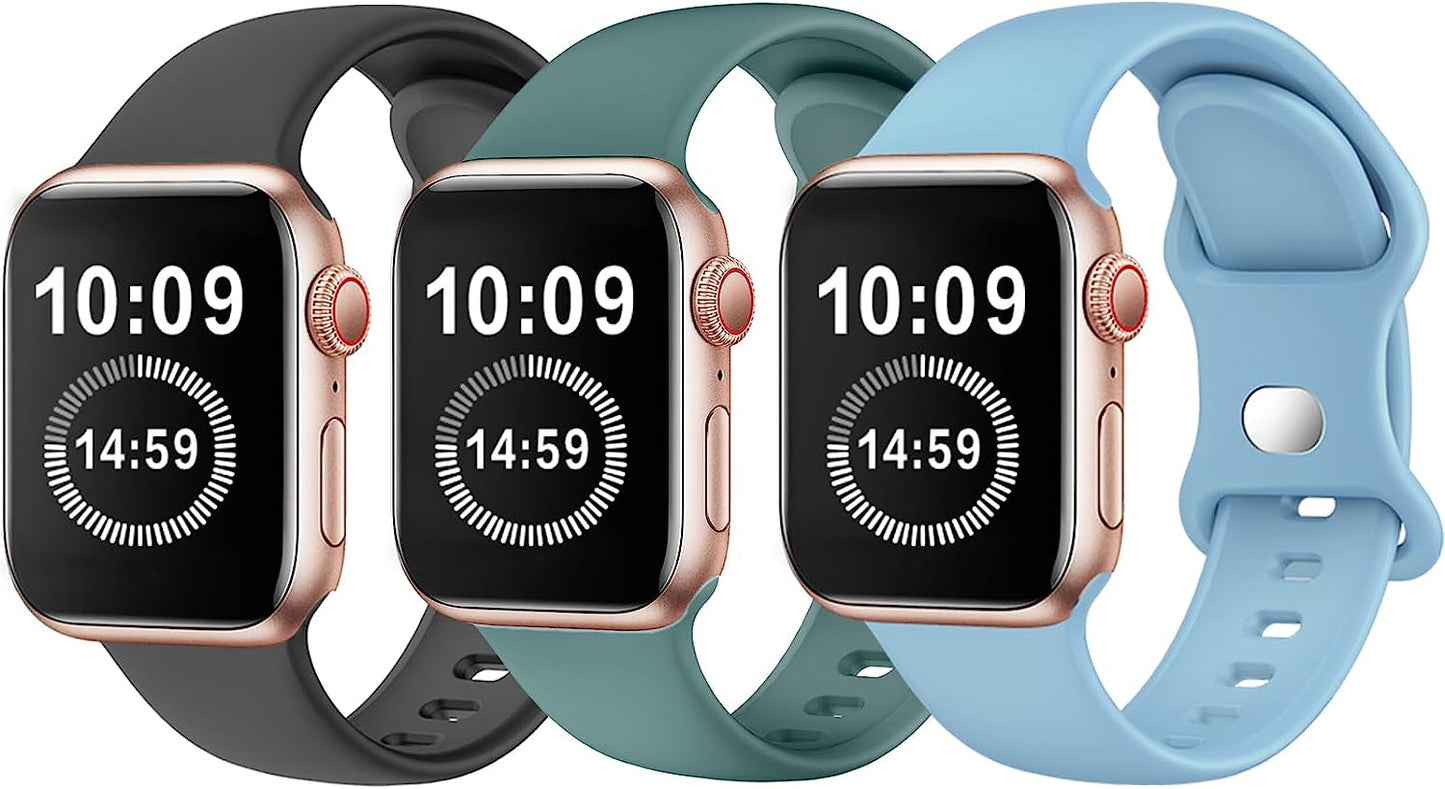 SWHAS Watch Bands Compatible with Apple Watch Bands 40Mm 38Mm Women Men, Soft Silicone Wristbands Replacement Strap Compatible with Iwatch Series 7 6 5 4 3 2 1 SE  SWHAS HOT-3 colors-B 38mm/40mm/41mm S/M 