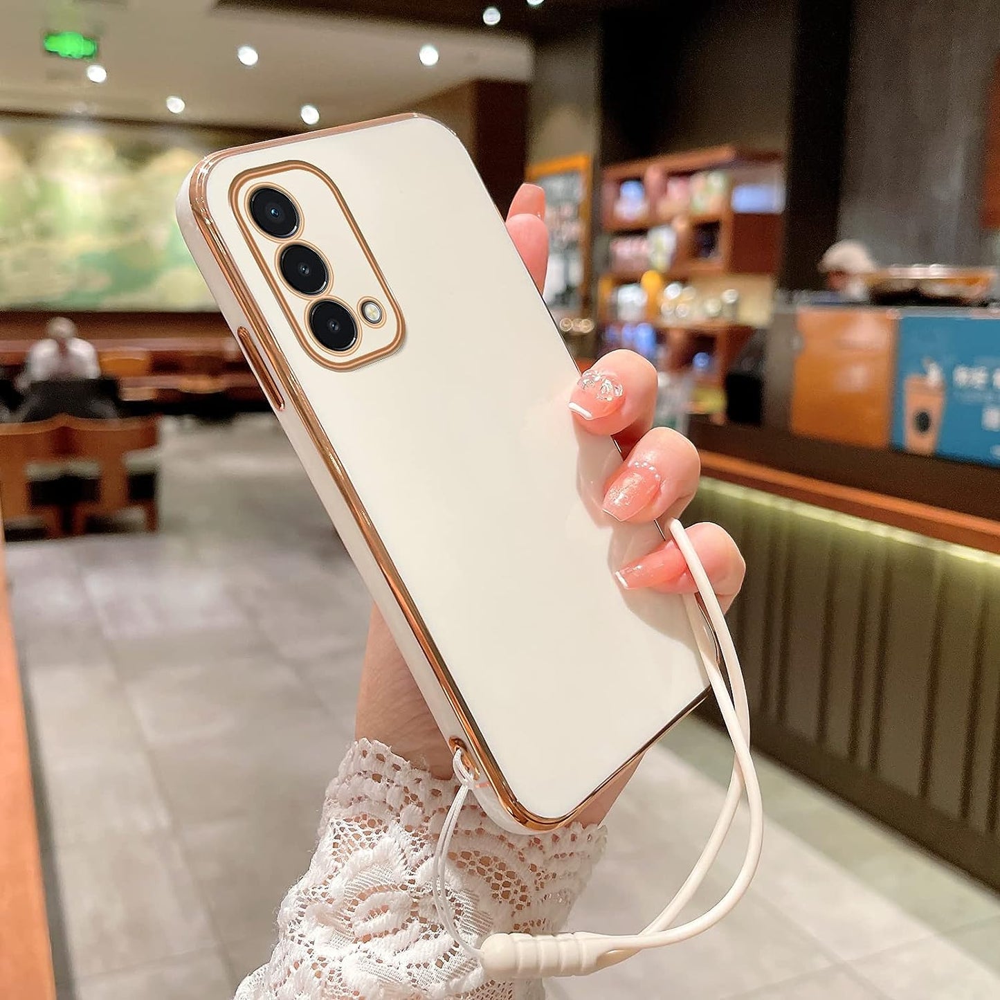 For Oneplus Nord N200 5G Case, N200 Phone Case for Women Electroplating Cute Luxury Bling Aesthetic Trendy Pretty, Full Camera Soft TPU Protection Shockproof Cover for Oneplus Nord N200 5G (White)  KuDiNi   