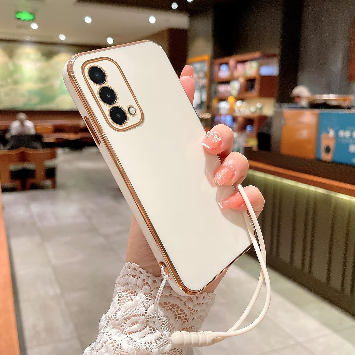 For Oneplus Nord N200 5G Case, N200 Phone Case for Women Electroplating Cute Luxury Bling Aesthetic Trendy Pretty, Full Camera Soft TPU Protection Shockproof Cover for Oneplus Nord N200 5G (White)  KuDiNi   