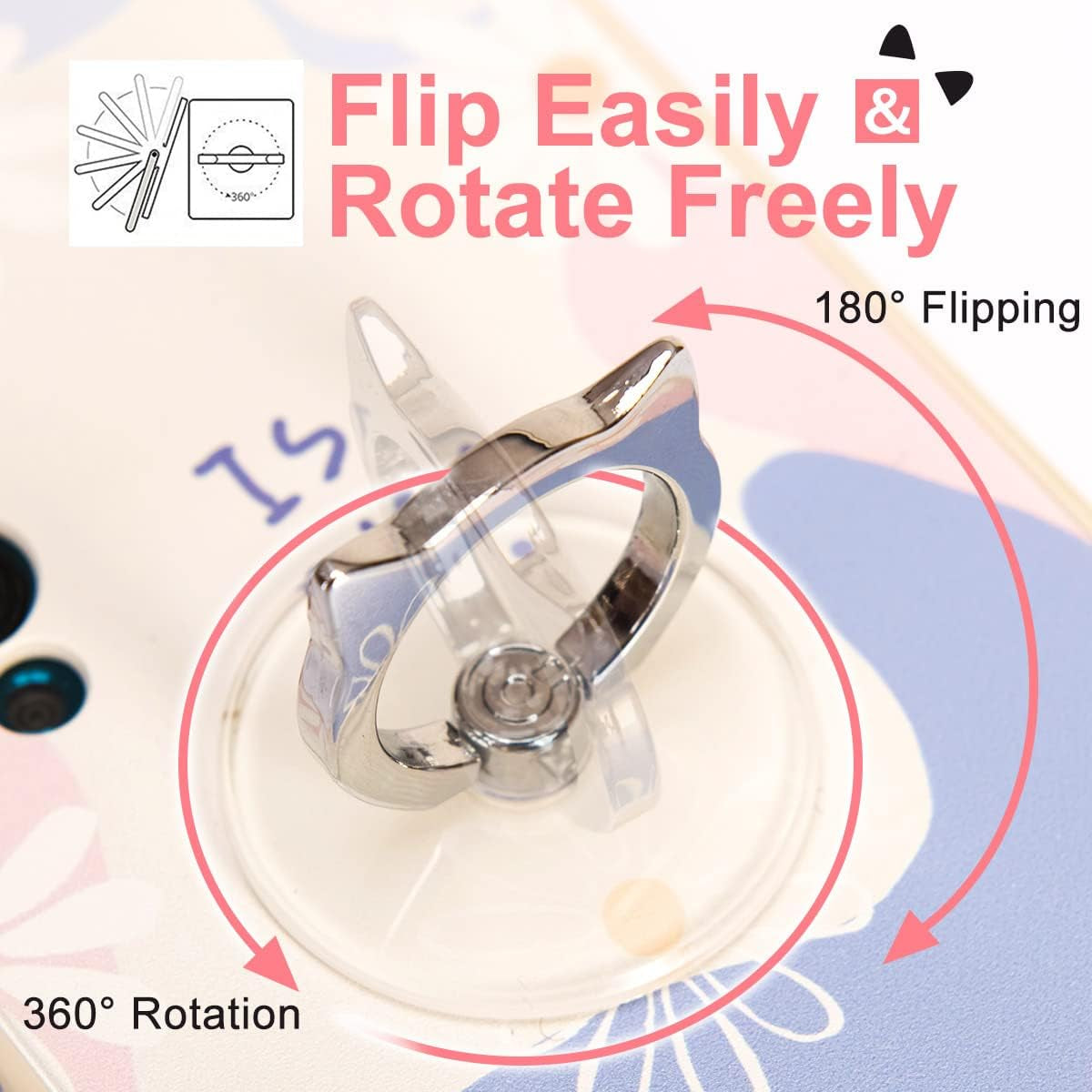 Cat Phone Ring Holder - EI Sonador Clear Cell Phone Ring Holder Transparent Stand Finger Grip (1 Silver + 1 Rose Gold Cat)  EI Sonador   