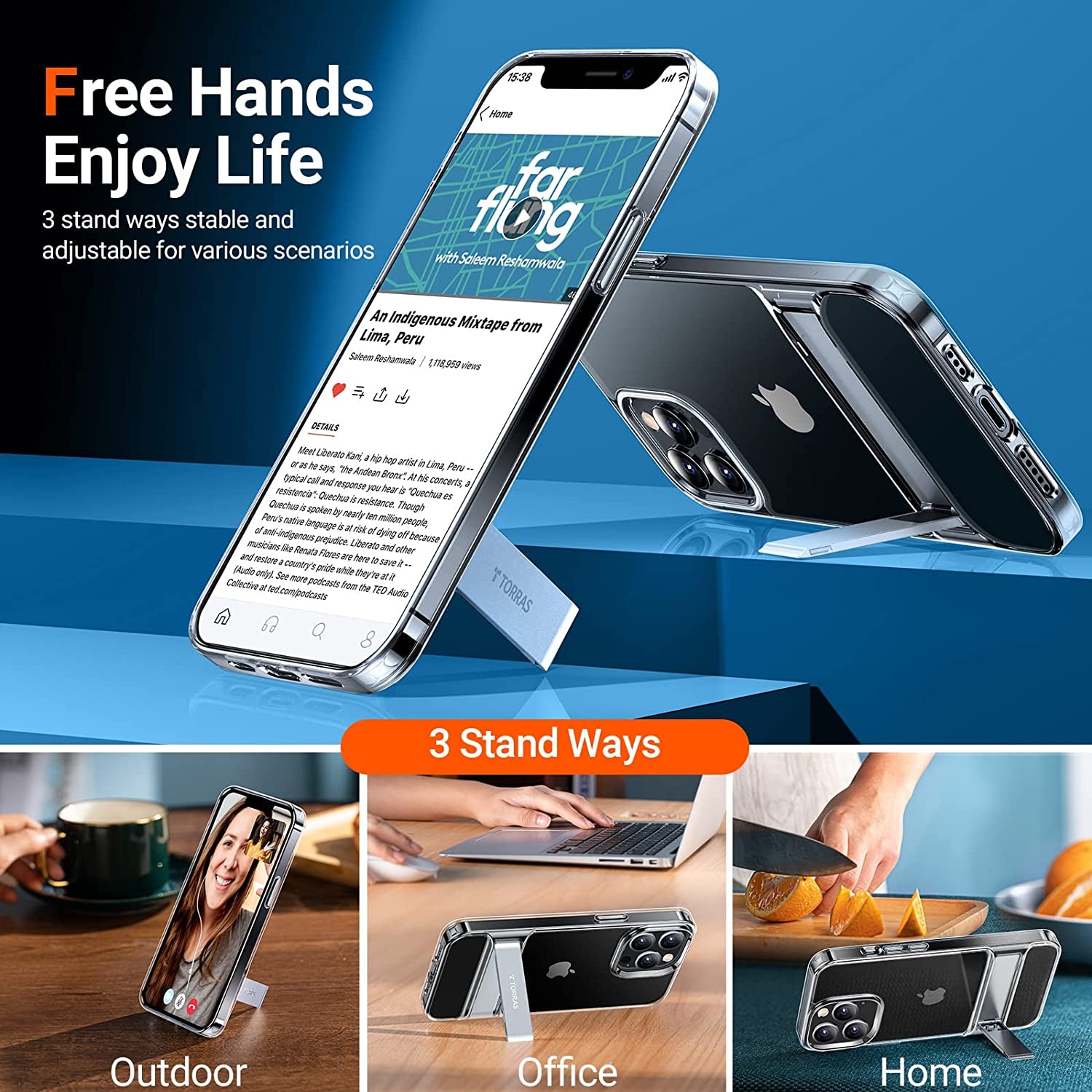 TORRAS Moonclimber Compatible for Iphone 12 Pro Max Case [5X Military Armor-Level Shockproof][Three Stand Ways] Slim Hard Phone Case with Kickstand 6.7’’-Clear  TORRAS   