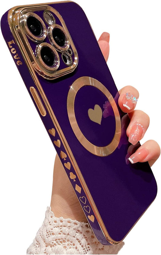 Weonmov Magnetic Case for Iphone 14 Pro Max Case for Women Men [ Compatible with Magsafe ], Cute Love Heart Soft Back Cover Raised Full Camera Lens Protection Phone Case (6.7") - Purple  Weonmov   