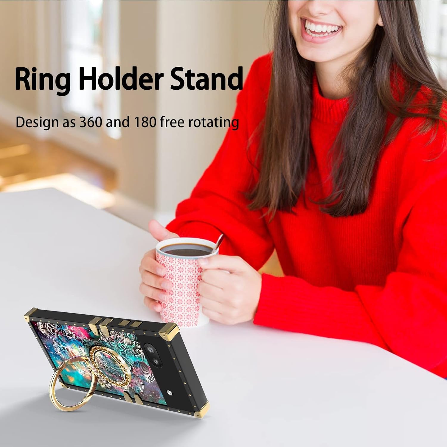 Nancheng Case for Google Pixel 6A (Not Pixel 6/6 Pro) Square Back Cover Design Colorful Petal Stars Sky with Diamond Holder Ring Strap Lanyard Shockproof Protective Phone Case for Pixel 6A - Flowers  nancheng   