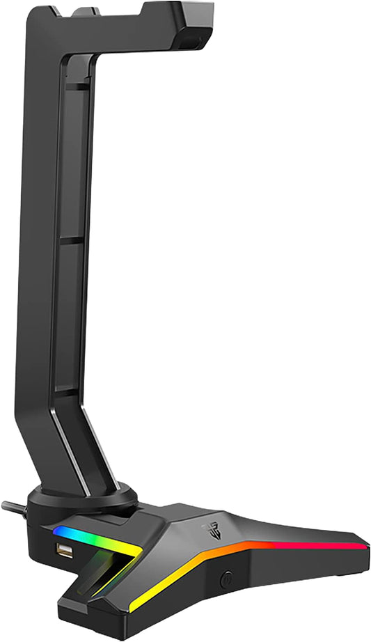 FANTECH Tower AC304 PRO Headphone Stand RGB Gaming Headset Stand with Flowing LED Lighting and 2 USB Ports Desk Accessories Gamer Gifts, Black  Fantech   