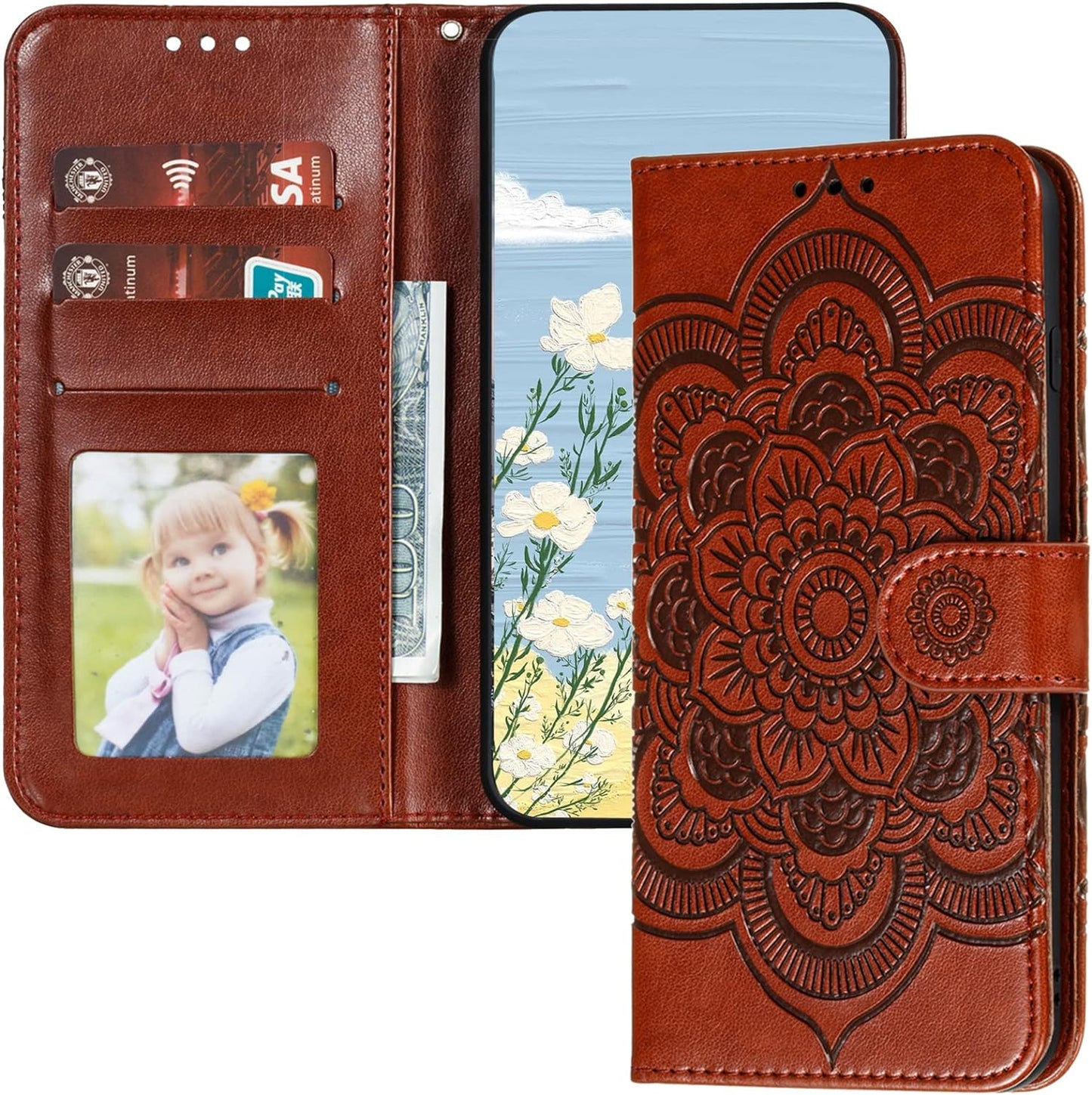 LEMAXELERS for LG V40 Thinq Case Flip Premium Wallet Phone Case PU Leather Mandala Embossed Shockproof Cover with Kickstand Card Holder Cover for LG V40 / LG V40 Thinq Mandala Green LD  LEMAXELERS Ld: Brown  