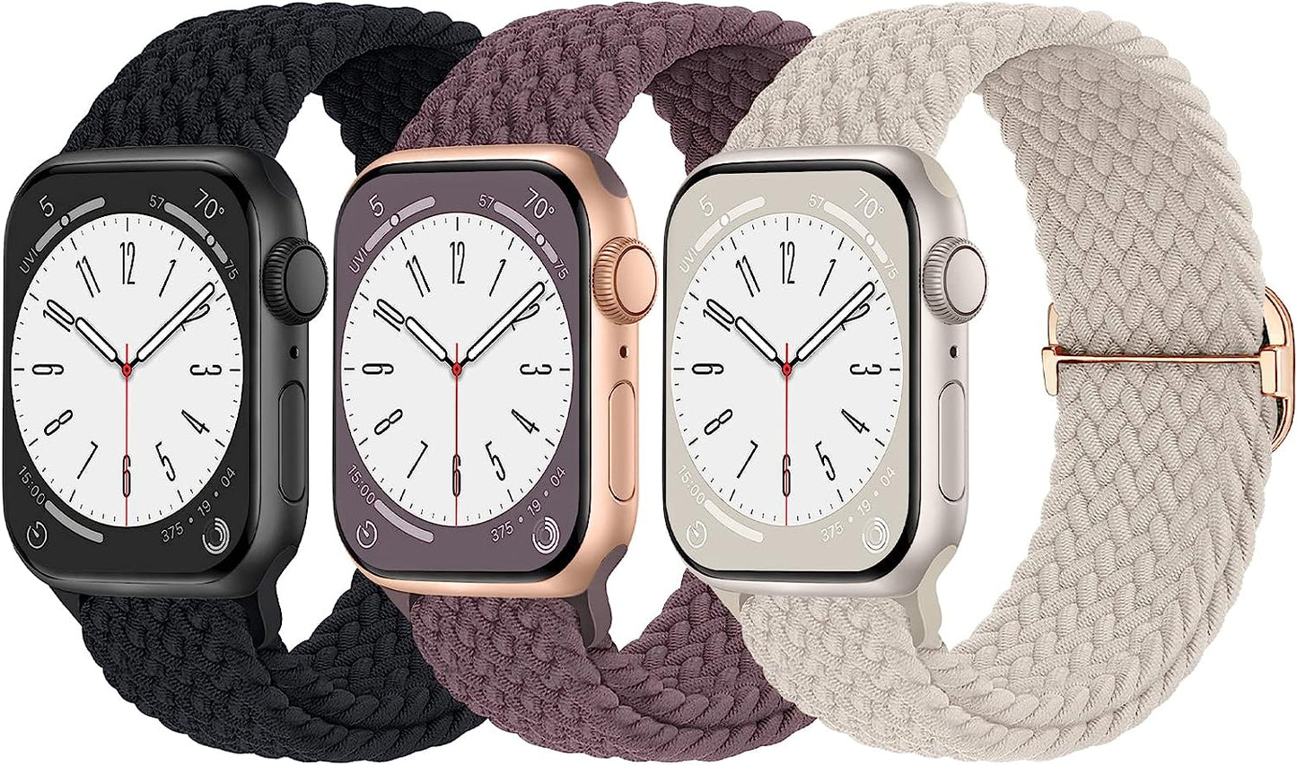 Braided Solo Loop Compatible with Apple Watch Band 38Mm 40Mm 41Mm 42Mm 44Mm 45Mm 49Mm for Women Men, Nylon Elastic Straps Wristbands for Iwatch Series Ultra SE 8 7 6 5 4 3 2 1  Suitisbest Black/Starlight/Smoke Violet 42/44/45mm 