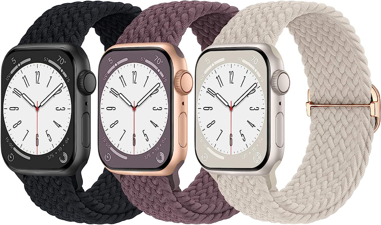 Braided Solo Loop Compatible with Apple Watch Band 38Mm 40Mm 41Mm 42Mm 44Mm 45Mm 49Mm for Women Men, Nylon Elastic Straps Wristbands for Iwatch Series Ultra SE 8 7 6 5 4 3 2 1  Suitisbest Black/Starlight/Smoke Violet 42/44/45mm 