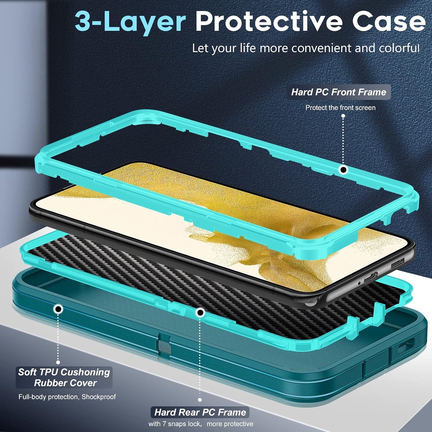 Leyi for S22 plus Case, Galaxy S22 plus Case, 3 in 1 Full Body Shockproof Rubber Dustproof Rugged Defender Protection Case for S22 Plus, Teal  LeYi   