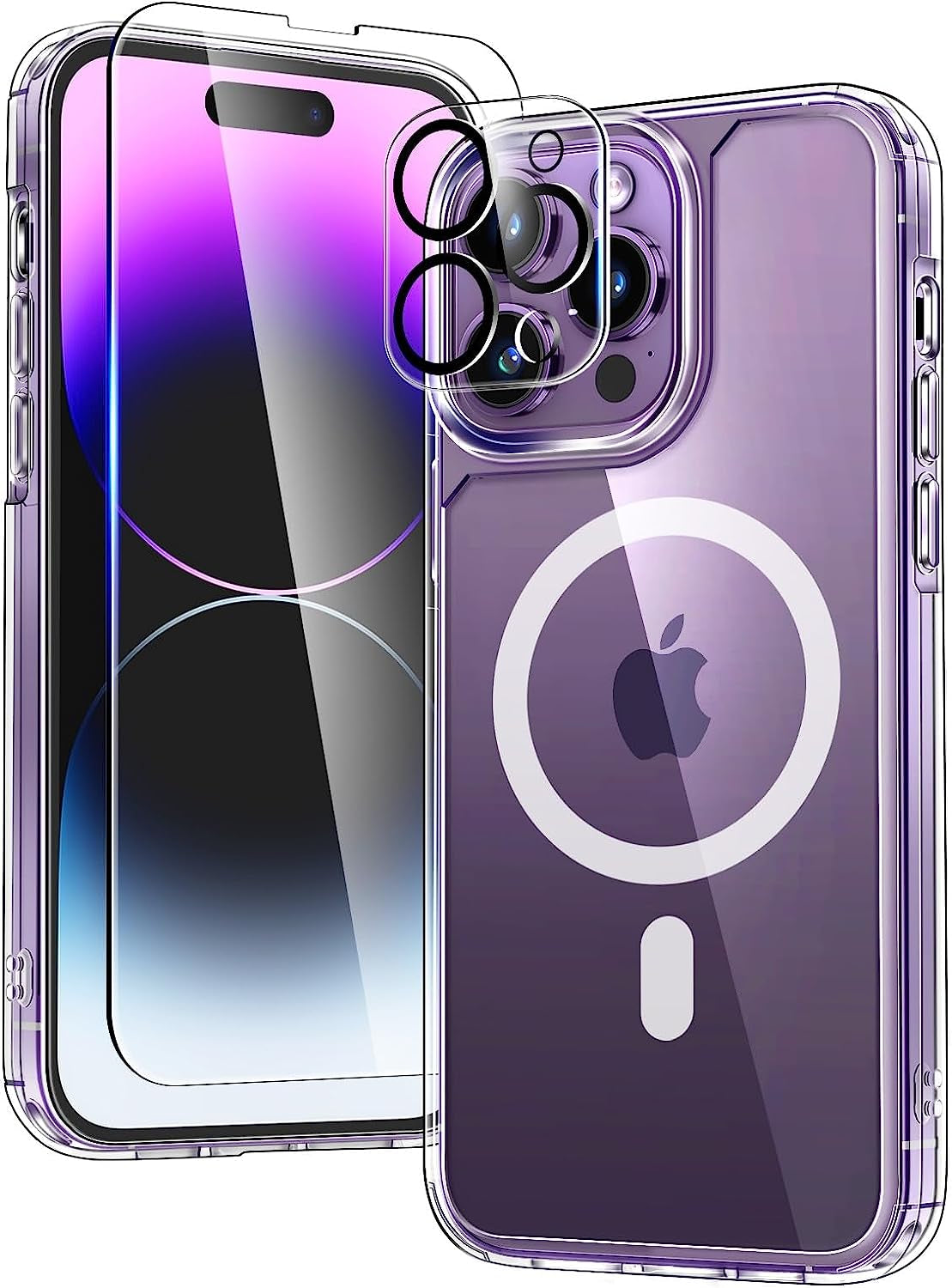 TAURI for Iphone 14 Pro Max Case, [5 in 1] 1X Clear Case [Not-Yellowing] with 2X Tempered Glass Screen Protector + 2X Camera Lens Protector, [Military-Grade Drop Protection] Phone Case 6.7 Inch  TAURI   
