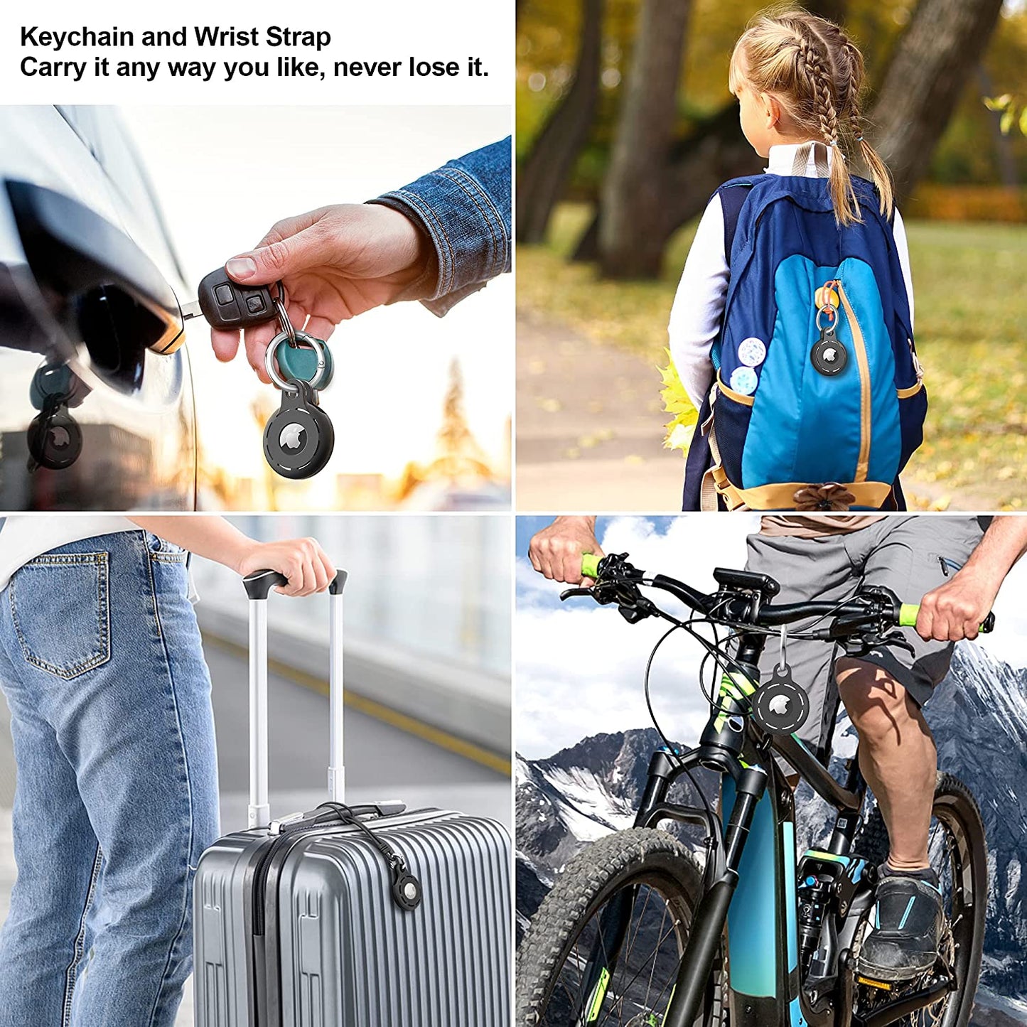 Migeec Airtag Holder Soft Silicone Airtag Case 4 Pack Airtag Keychain Accessories Easy to Attach to Wallets, Keys, Pet Collars, Luggage (Black Black)  MIGEEC   