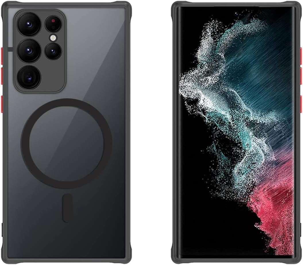 Aoliao7 Galaxy S21 Ultra Magnetic Case Compatible with Magsafe Wireless Chager, Anti-Fingerprints Black Semitransparent Screen & Camera Protection Shockproof Case for Galaxy S21 Ultra[S Pen Works]  AoliAo7 Black Galaxy S22 Ultra(2022) 