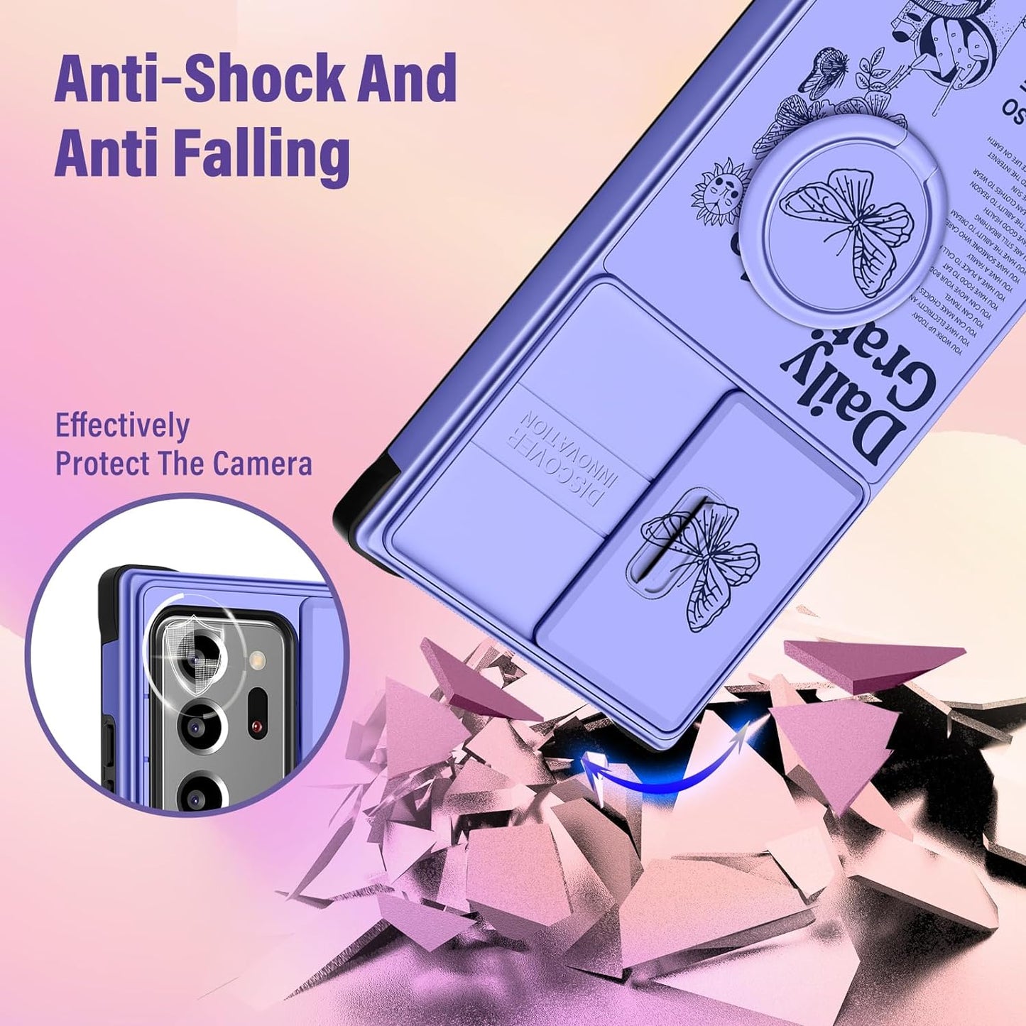 Funermei (2In1 for Samsung Galaxy Note 20 Ultra Case for Women Cute Girls Phone Cover Butterfly Girly Aesthetic Purple Butterfly Design with Camera Cover+Ring Funda for Galaxy Note 20 Ultra Case 5G  Funermei   