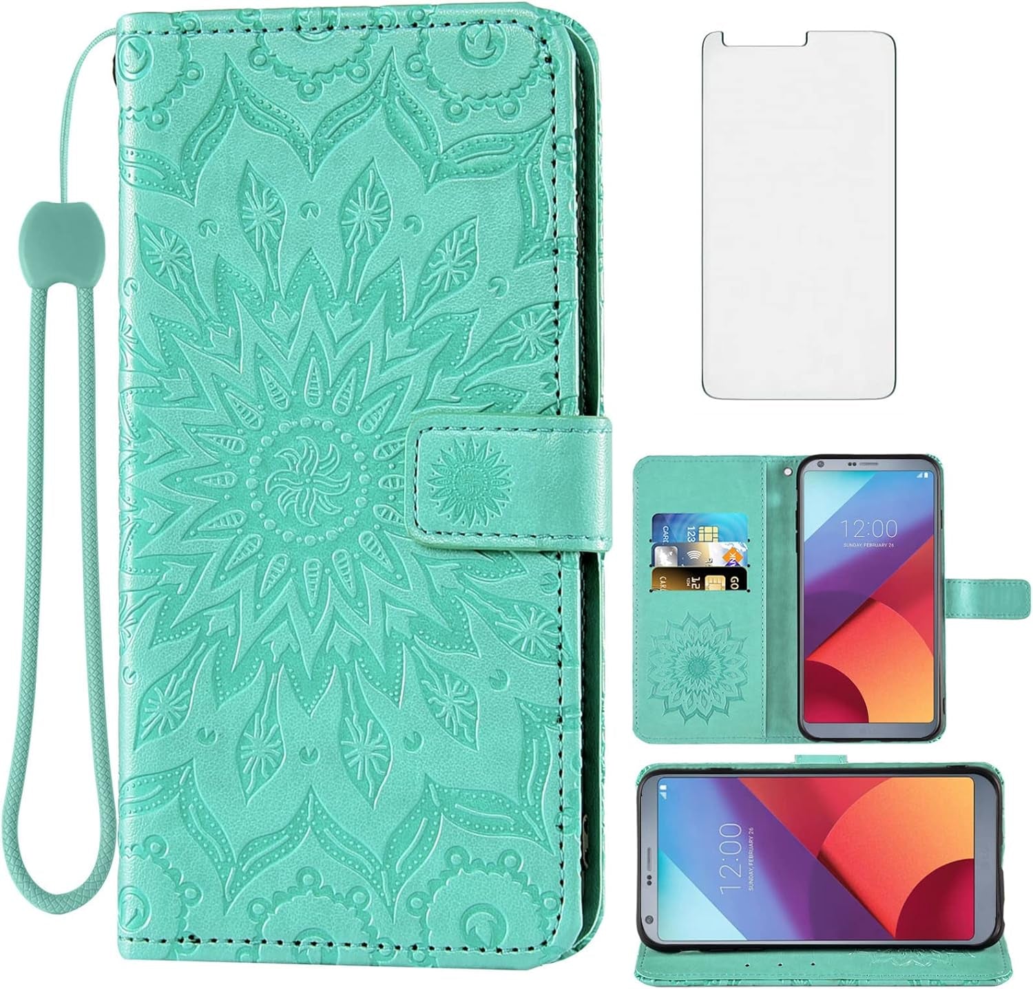 Phone Case for LG G6 Wallet Cases with Tempered Glass Screen Protector and Leather Slim Flip Cover Card Holder Stand Cell Accessories LGG6 Thinq LG6 Thin Q G 6 plus G6+ 6G VS988 H872 Women Purple  Asuwish Green  