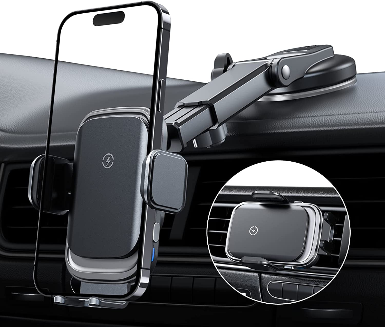 Wireless Car Charger Mount, 15W Full Auto-Clamping Fast Charging Air Vent Dash Windshield Phone Car Holder for Iphone 14 Pro/13 Pro/ 12/11/Xr/8, Samsung S23/S22/S21/Note 20(With QC 3.0 Car Charger)  Shenzhen Meskey Technology co.,ltd   