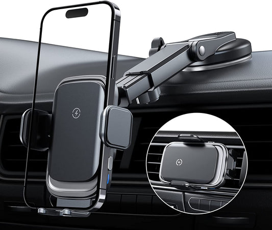 Wireless Car Charger Mount, 15W Full Auto-Clamping Fast Charging Air Vent Dash Windshield Phone Car Holder for Iphone 14 Pro/13 Pro/ 12/11/Xr/8, Samsung S23/S22/S21/Note 20(With QC 3.0 Car Charger)  Shenzhen Meskey Technology co.,ltd   