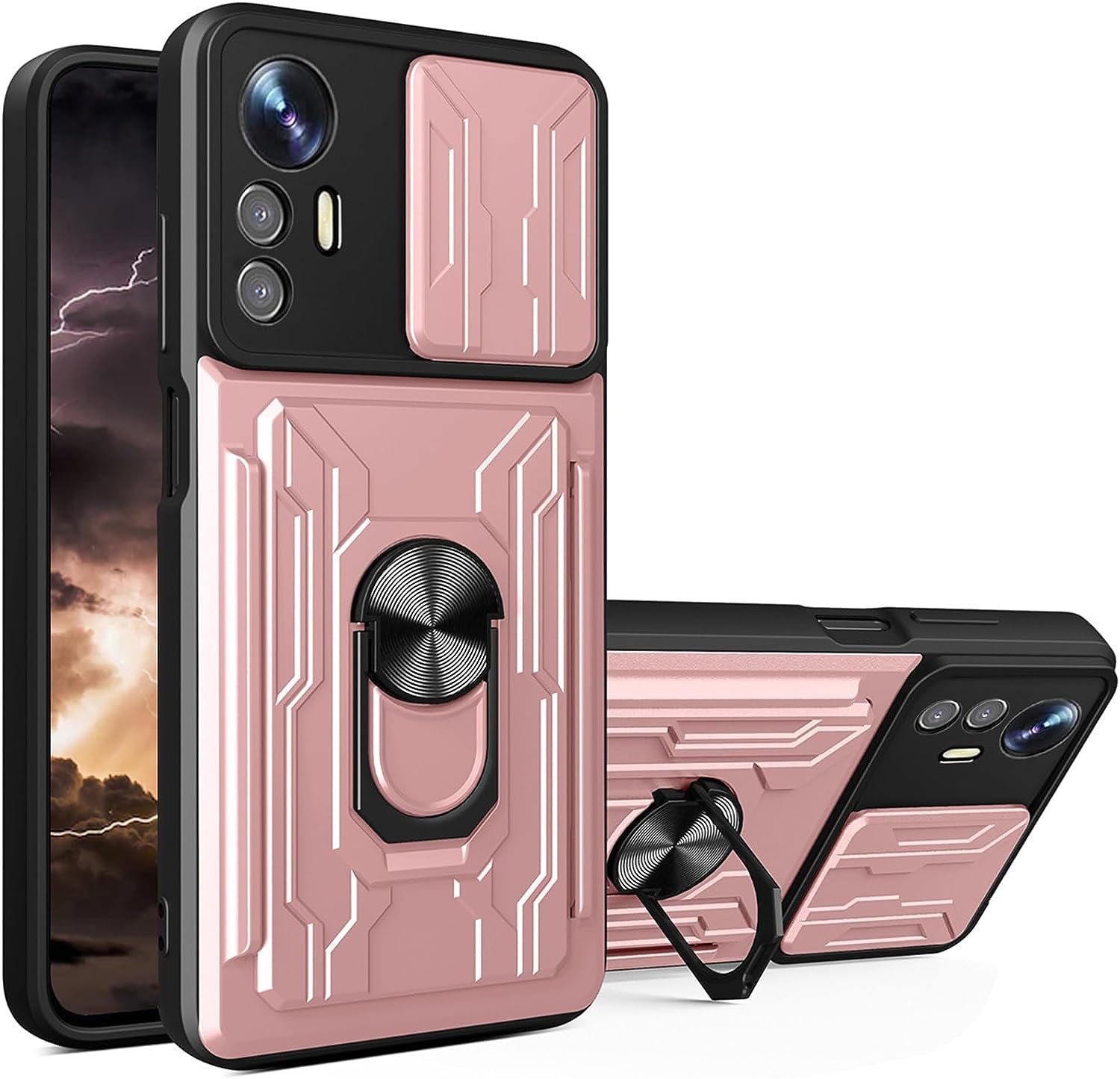 Tncavo for Xiaomi Redmi Note 12S Case with Card Holder, Military Grade Shockproof Heavy Duty Protective with Rotating Ring Kickstand & Camera Cover for Xiaomi Redmi Note 12S LJ Black  Tncavo Rose Gold Full 