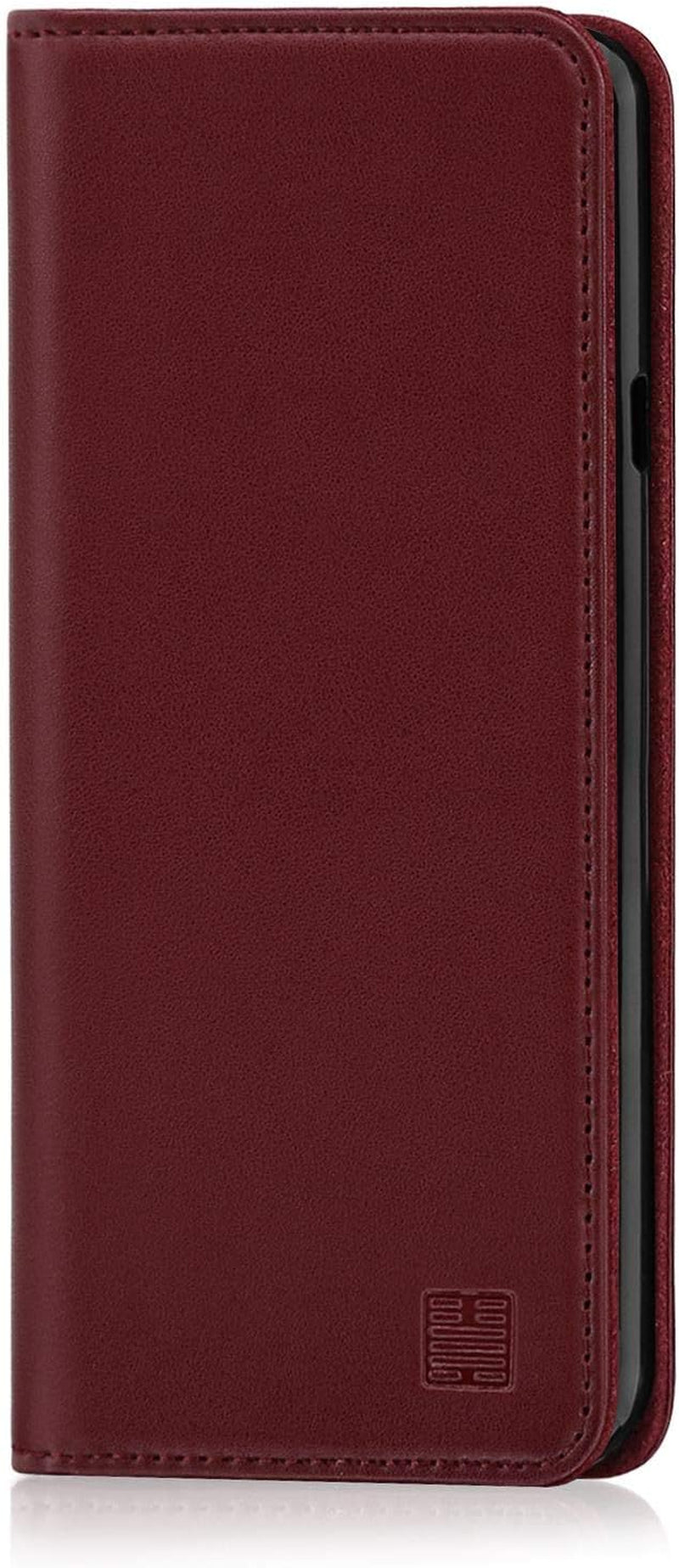 32Nd Classic Series - Real Leather Book Wallet Case Cover for LG V40 Thinq, Real Leather Design with Card Slot, Magnetic Closure and Built in Stand - Burgundy  32ndShop   