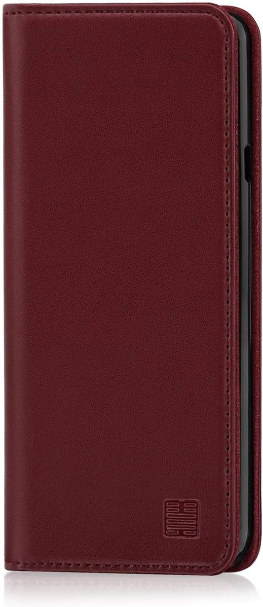 32Nd Classic Series - Real Leather Book Wallet Case Cover for LG V40 Thinq, Real Leather Design with Card Slot, Magnetic Closure and Built in Stand - Burgundy  32ndShop   