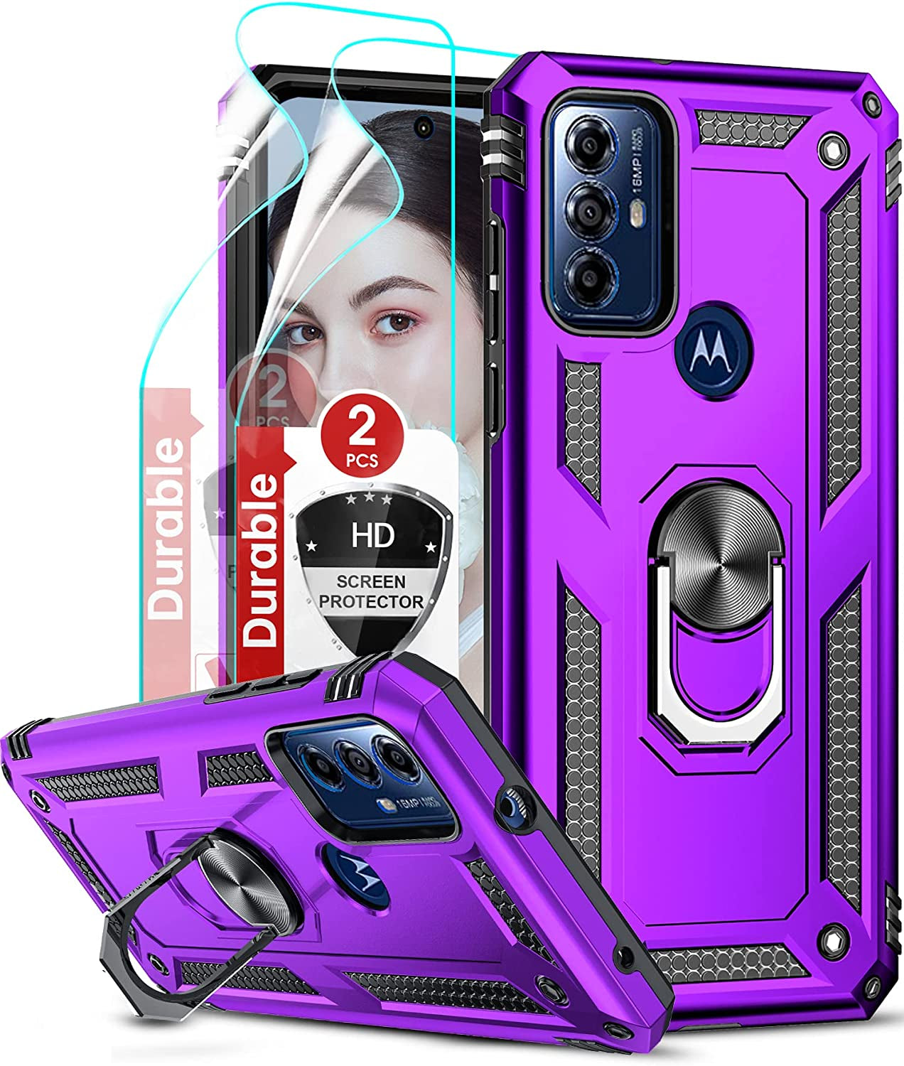 Leyi for Motorola G Play 2023 Phone Case, Moto G Play Case with Screen Protector for Girls Boys, [Military-Grade] Heavy Duty Case with Magnetic Metal Ring Kickstand for Moto G Play 2023, Purple  LeYi   