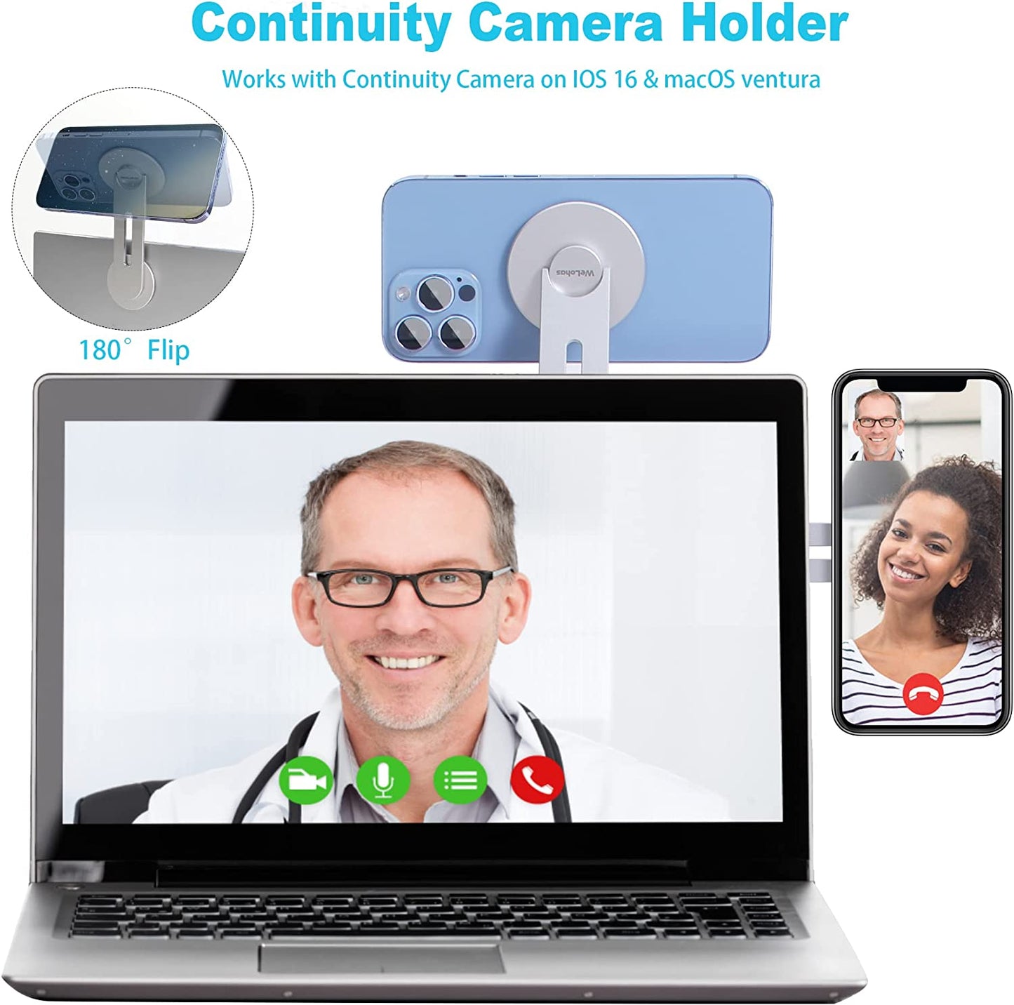 Welohas Magnetic Phone Holder for Laptop,Continuity Camera Mount for Ios 16/Macos 13 Ventura,Suitable for Imac,Desktop Computer,Tesla Model 3/X/Y/S & Iphone 14/13/12,Adjustable Laptop Phone Holder  WeLohas   