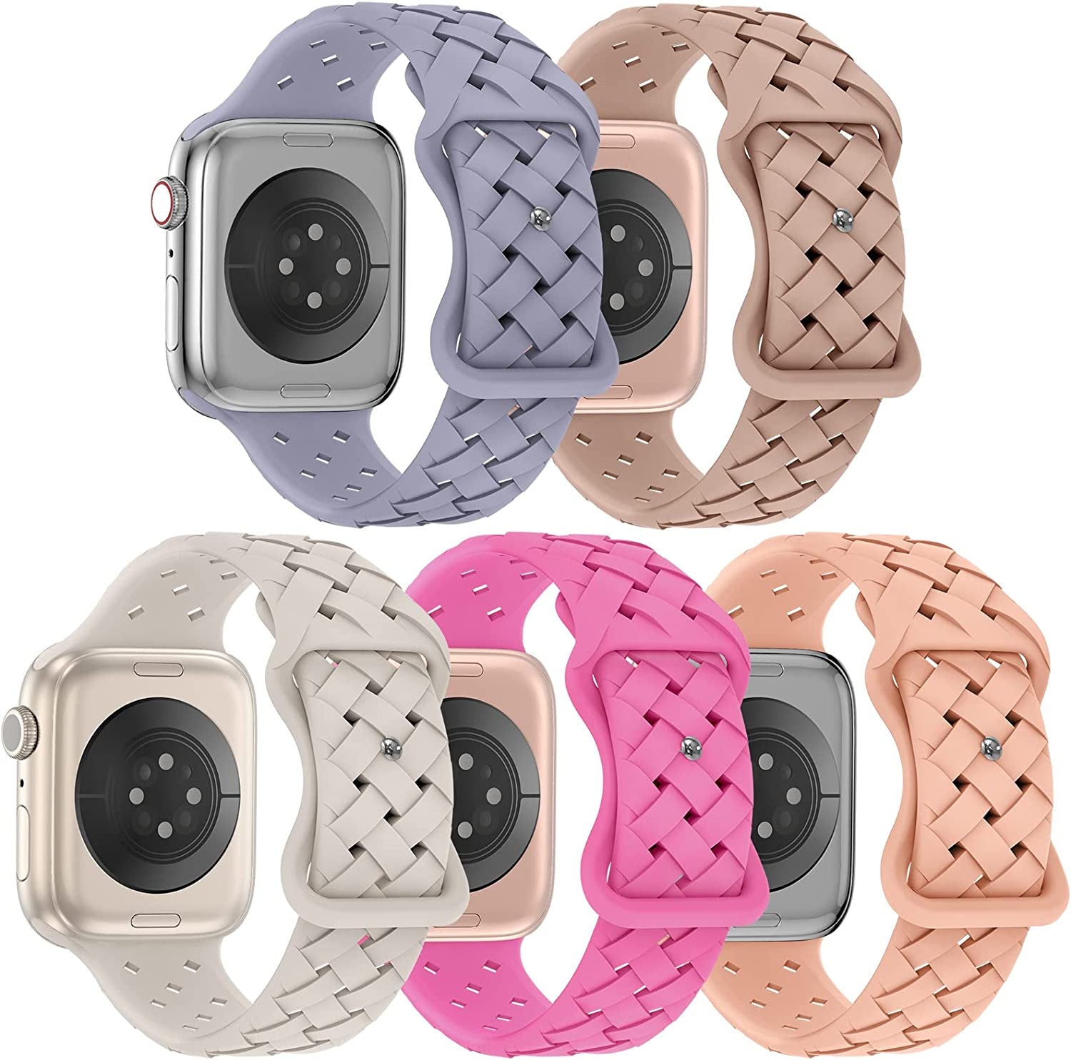 Arctime 5 Pack Soft Silicone Bands Compatible with Apple Watch Band 38Mm 40Mm 41Mm 42Mm 44Mm 45Mm 49Mm, Sport Strap Breathable Wristbands for Iwatch Ultra Series SE 8 7 6 5 4 3 2 1 Women Men  Arctime Lavender Grey/Milk Tea/Starlight/Hot Pink/Cantaloupe 38/40/41mm 