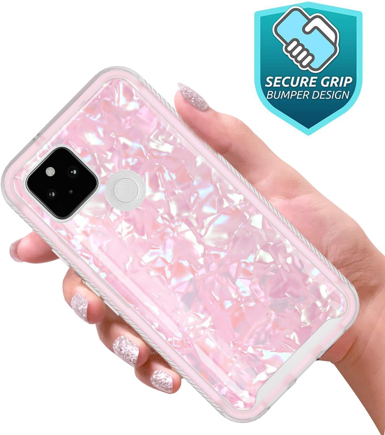 Google Pixel 4A 5G Case [For 5G Version ONLY], Onyxii Graphic Design Shockproof Impact Resistant Protective Full-Body Rugged Clear Hybrid Bumper Case for Google Pixel 4A 5G (Pink Shell)  Onyxii Case   