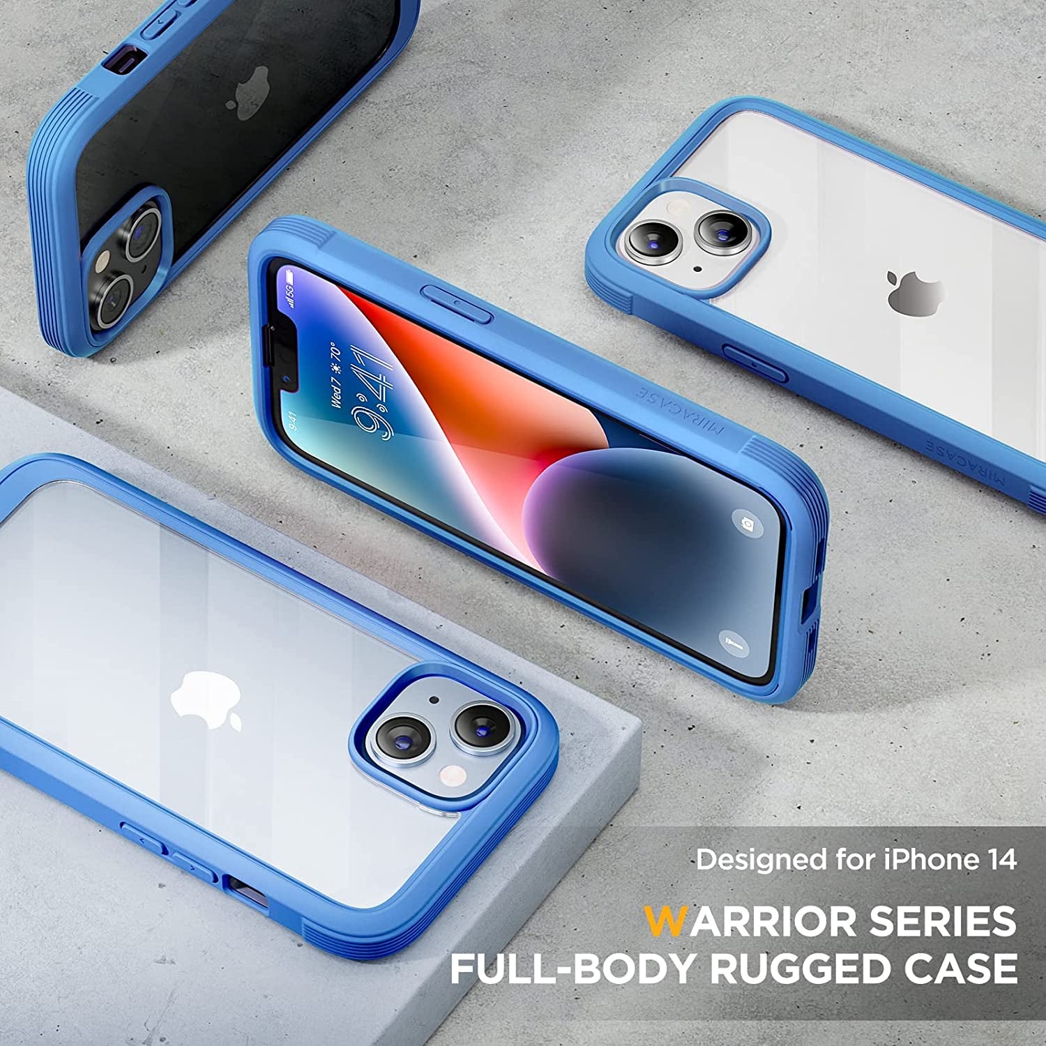 Miracase Glass Series Designed for Iphone 14 Case 6.1 Inch, 2023 Upgrade Full-Body Clear Bumper Case with Built-In 9H Tempered Glass Screen Protector and Camera Lens Protector,Blue  Miracase   
