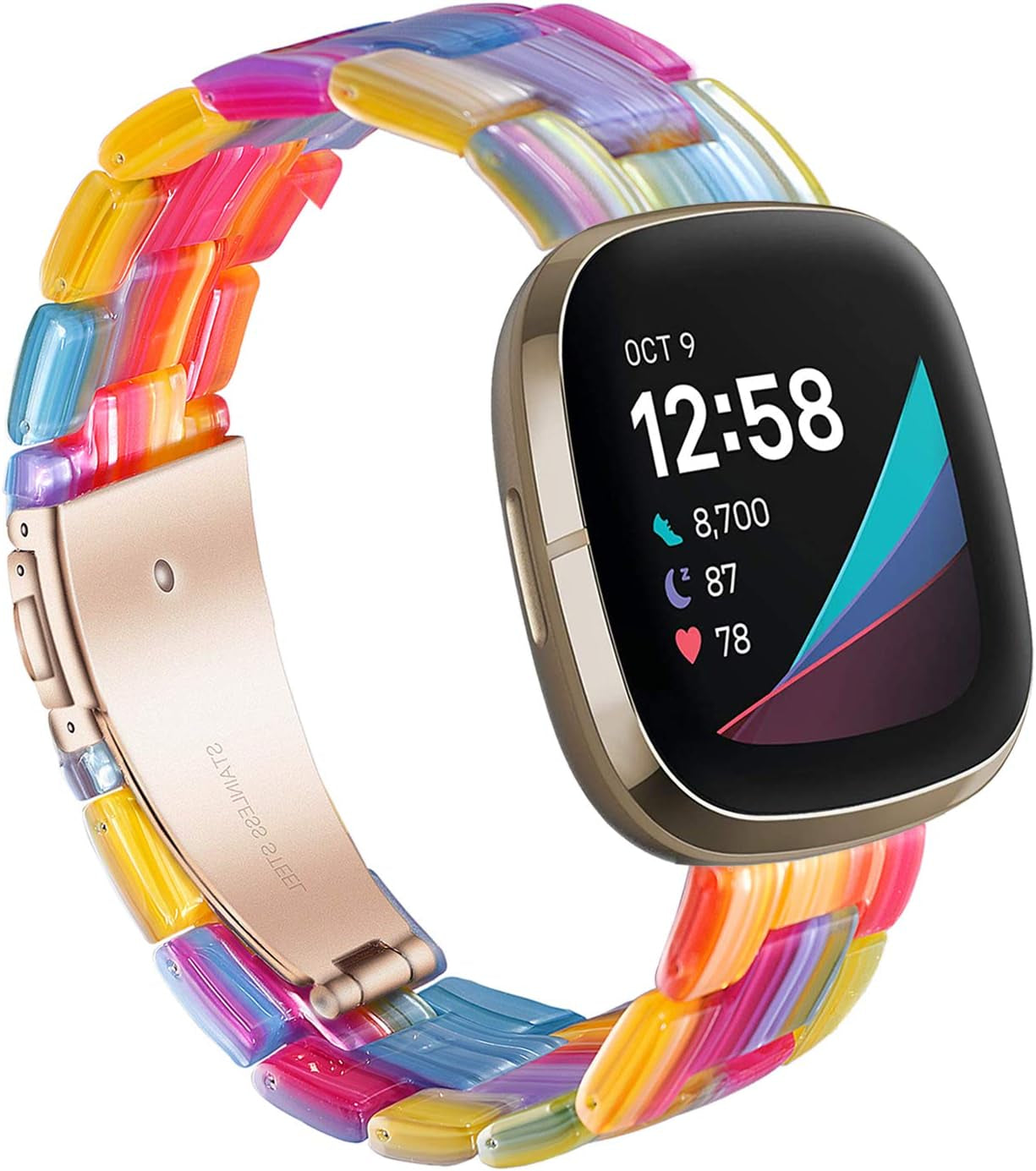Wongeto Compatible with Fitbit Fitbit Versa 3 /Fitbit Sense Bands Women Men,Resin Bands Replacement Wristband for for Fitbit Sense & Sense and Versa 3 Smartwatch (Fluorescent Color)  Wongeto Rainbow  