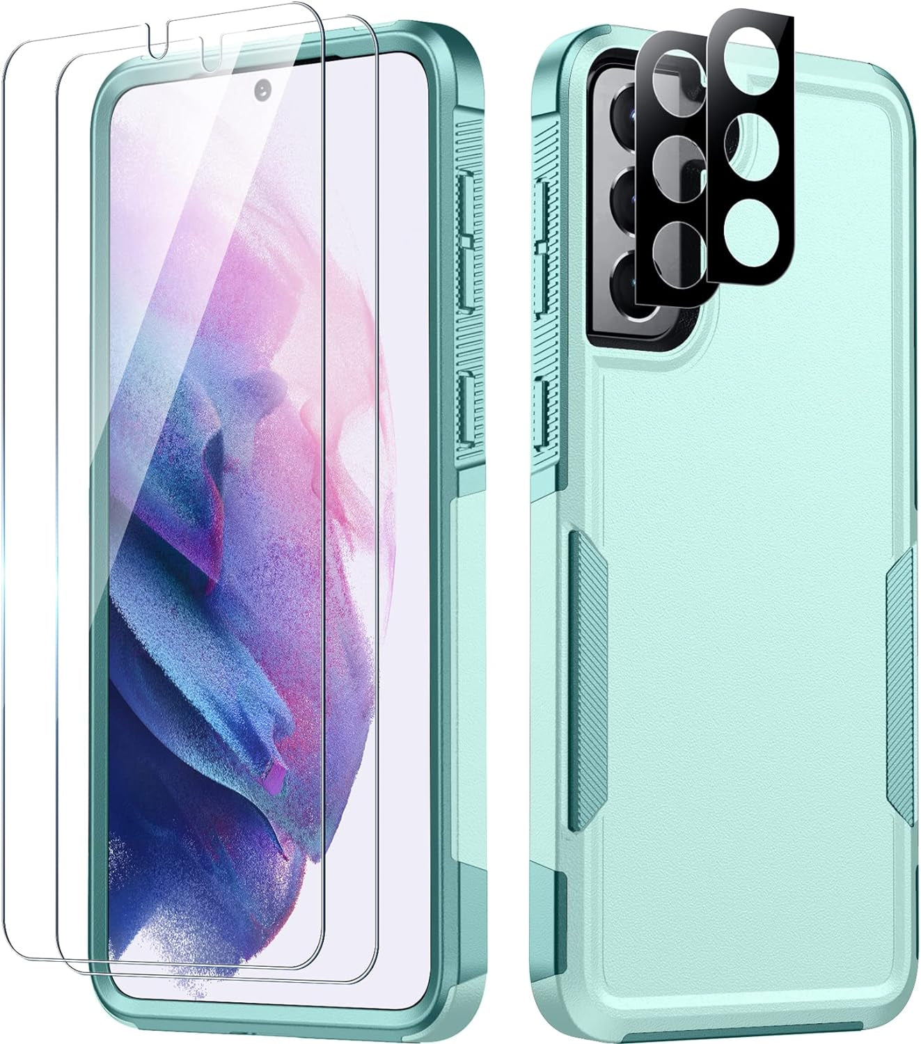 SPIDERCASE for Samsung Galaxy S21 Case,[10 FT Military Grade Drop Protection] [2 Tempered Glass Screen Protector+2 Tempered Camera Lens Protector] Heavy Duty Shockproof Cover for Galaxy S21,Black  SPIDERCASE Light Green  