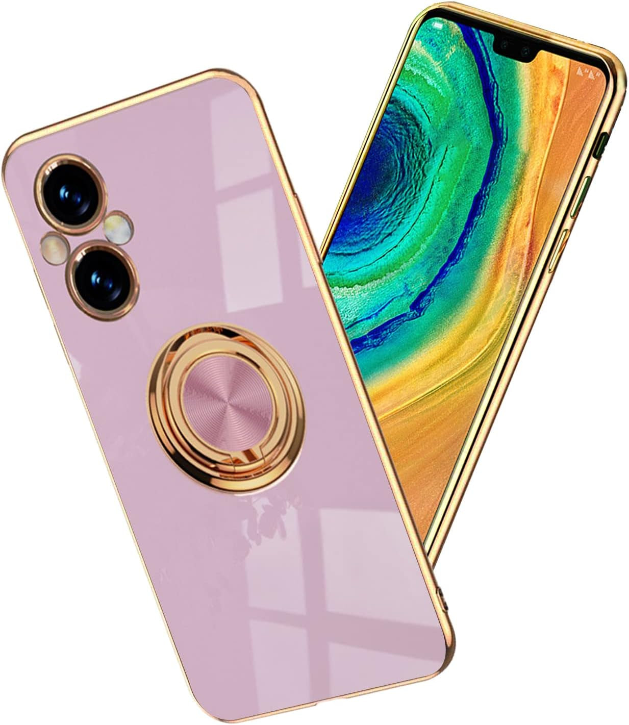 Yarxiawin Compatible for Oneplus Nord N20 5G Case Ring Holder Magnet Silicone, Oneplus N20 5G Case Thin Phone Case Aesthetic Black 360° Rotatable Metal Stand (Dark Green)  Yarxiawin Purple  