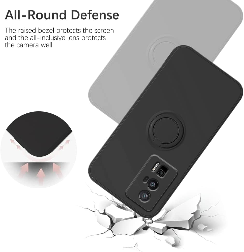 Wousunly Compatible with Poco F5 Pro Case with Ring Kickstand Black, Xiaomi Poco F5 Pro Phone Case Silicone Liquid with Soft Microfiber Lining Slim Shockproof Protective Cover (Black)  Wousunly   