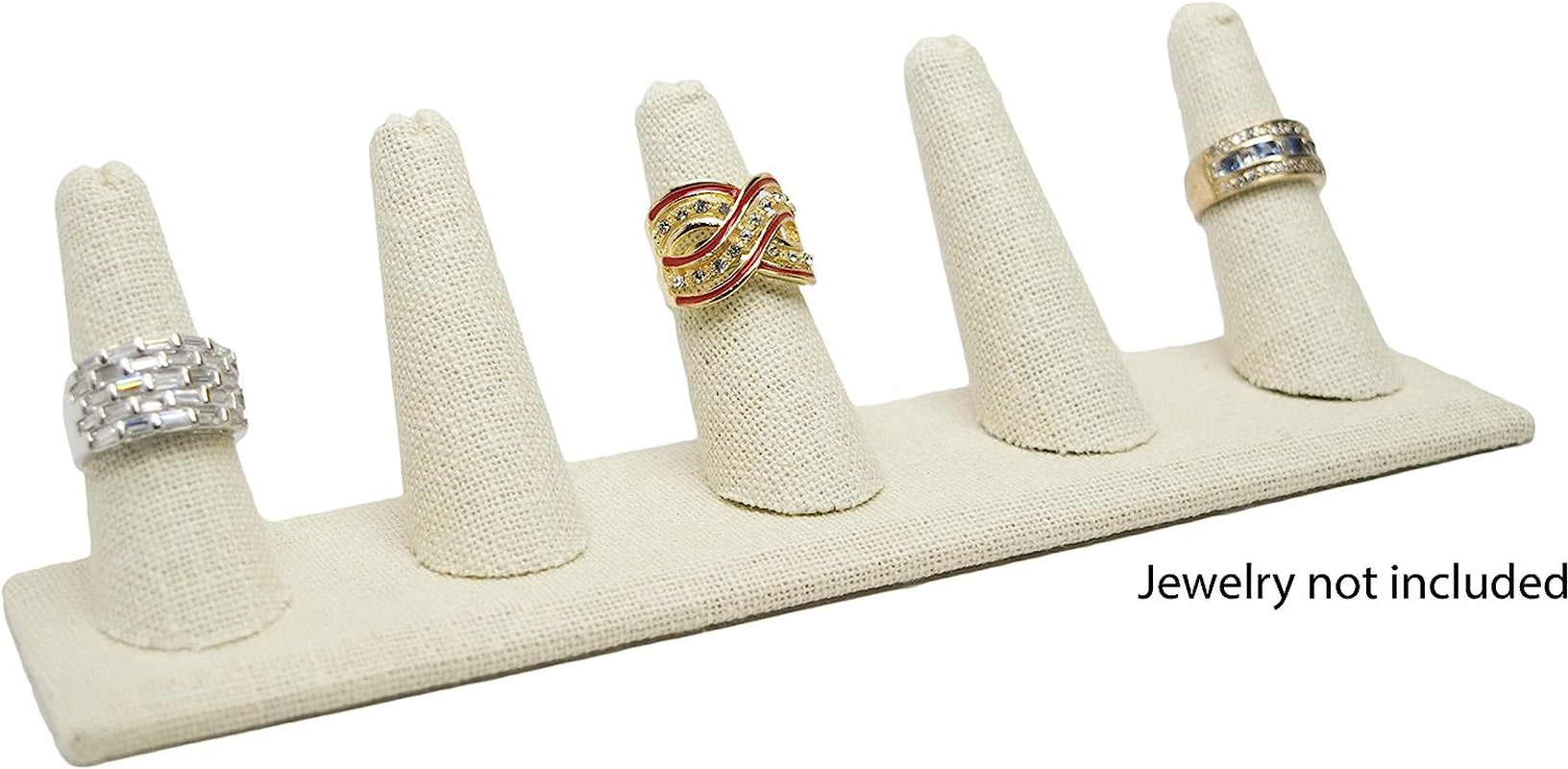 Novel Box® Single Finger Beige Linen Ring Stand Holder Jewelry Display 2X2X2 + NB Cleaning Cloth  Novel Box Beige Linen 5 (8X2X2") 