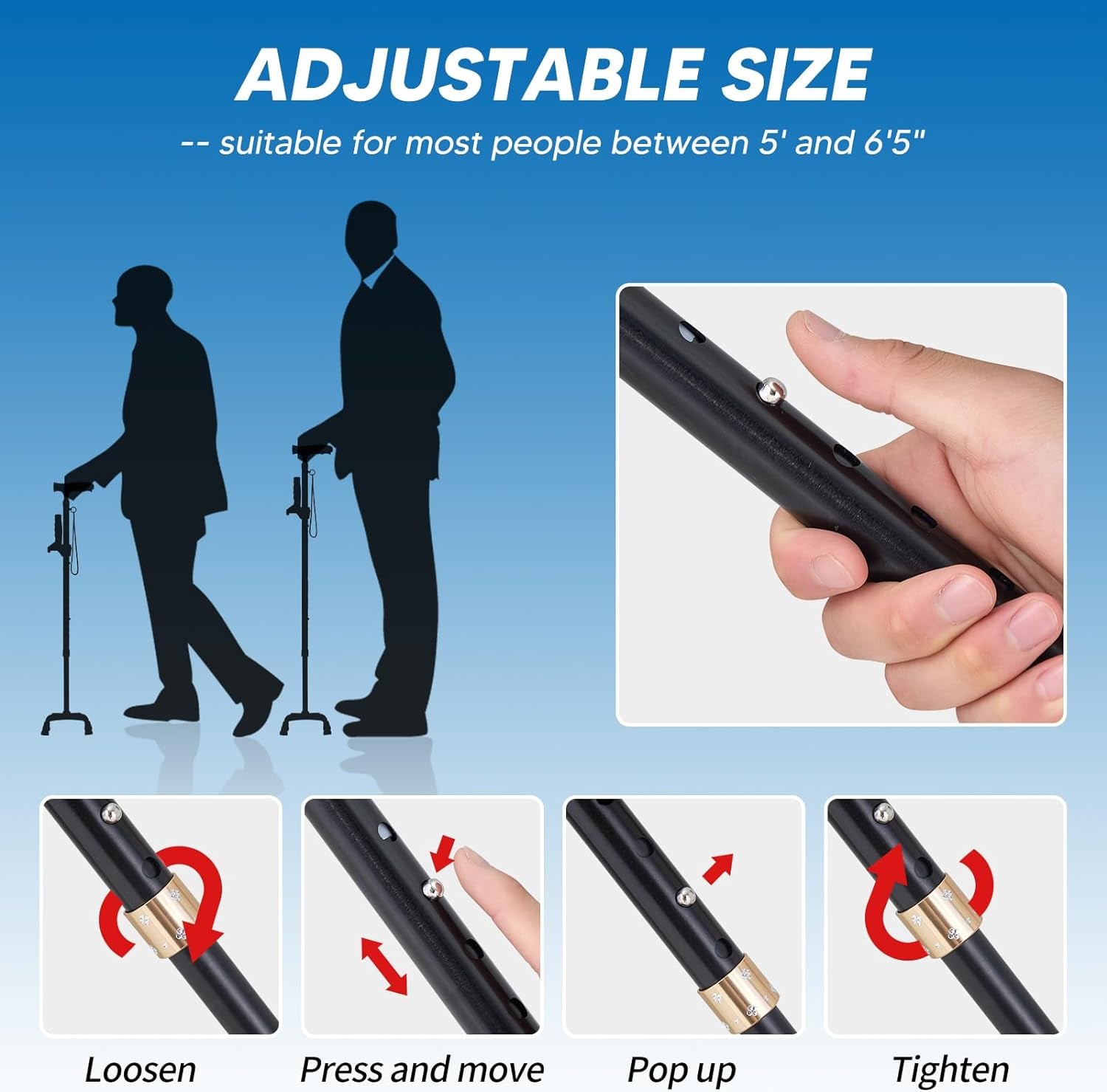 Doctor.Roo Quad Cane with LED Light, Adjustable Walking Cane with Stand Assist Handle and 4-Pronged Base, Sturdy Mobility Aid for Seniors  Doctor.Roo   