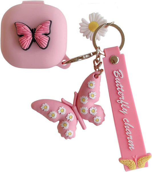 BSFHQS Compatible with Galaxy Buds Live Case(2020) / Galaxy Buds 2 Case(2021) / Galaxy Buds Pro Case Cover(2021),3D Butterfly Cute Cover with Daisy Flower Keychain for Girl,Women - Pink  BSFHQS   