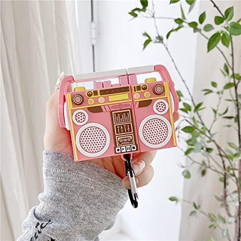 (2 Pack) BGAANM Cute Airpods 1/2 Case Silicone Cover with Keychain, Cartoon Skin Design Headphones Charging Case Protective Cover Accessories Kits Compatible for Airpods 1 and 2 (Radiowhite+Radiopink)  BGAANM   