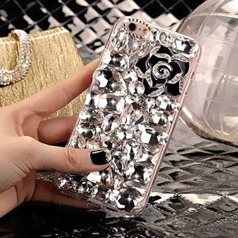 Case for LG G8,3D Handmade Luxury Sparkle Stunning Stones Crystal Rhinestone Bling Diamond Glitter Case for LG G8 Thinq/Lg G8(E Flower Pink)  RB-CASE E Flower Black Lg Q60 