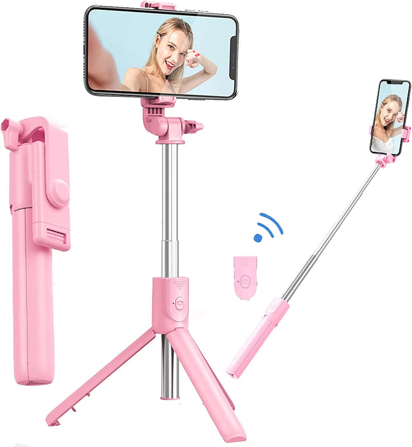[2021 Upgraded] MQOUNY Selfie Stick, Handheld Tripod with Detachable Wireless Remote and Tripod Stand Compatible with Iphone 12 11 Pro Xs Max Xr X 8 7 6 Plus, Android Samsung Smartphone  MQOUNY Dongguan Manxin Electronic Technology Co. , Ltd. pink  