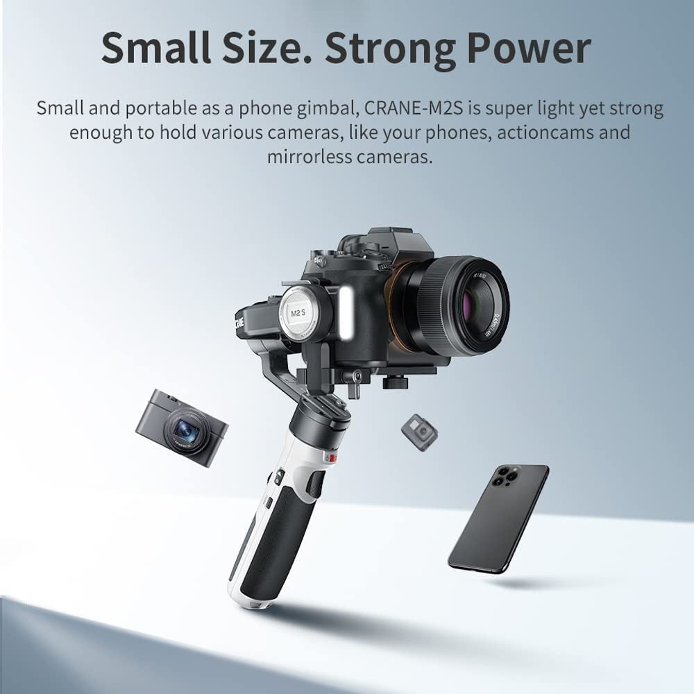 Zhiyun Crane M2S Gimbal W/Go Pro Mount + Phone Holder 3-Axis Stabilizer for Lightweight Mirrorless Dslr,Action Camera,Gopro Hero 10/9/7/6/5,Iphone 13 Pro Max 12/11 SE Smartphone Cell Phone Crane M2 S  Zhiyun   