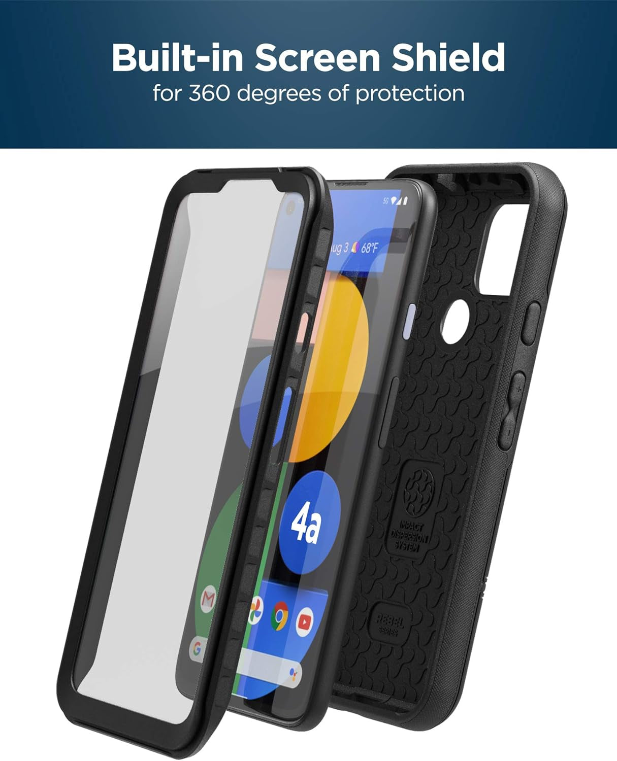 Encased Rebelshield Designed for Pixel 4A 5G Case with Screen Protector, Heavy Duty Full Body Protective Cover with Build-In Screen Guard for Google Pixel 4A 5G - Black  Encased for Google Pixel 4a 5G   