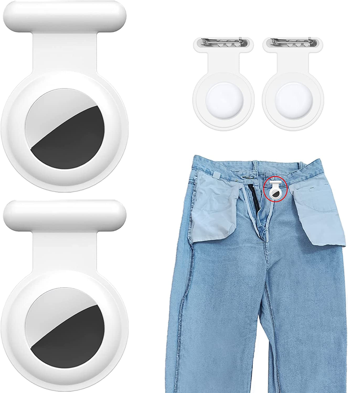 2 Pack Holder Case Compatible for Airtag Tracker, Silicone Hidden GPS Kid Airtag Holder with Invisible Pin, anti Lost Apple Air Tag Case Cover for Toddlers, Elderly, Pet, Clothing(Black and Grey)  Fzemnn White White  